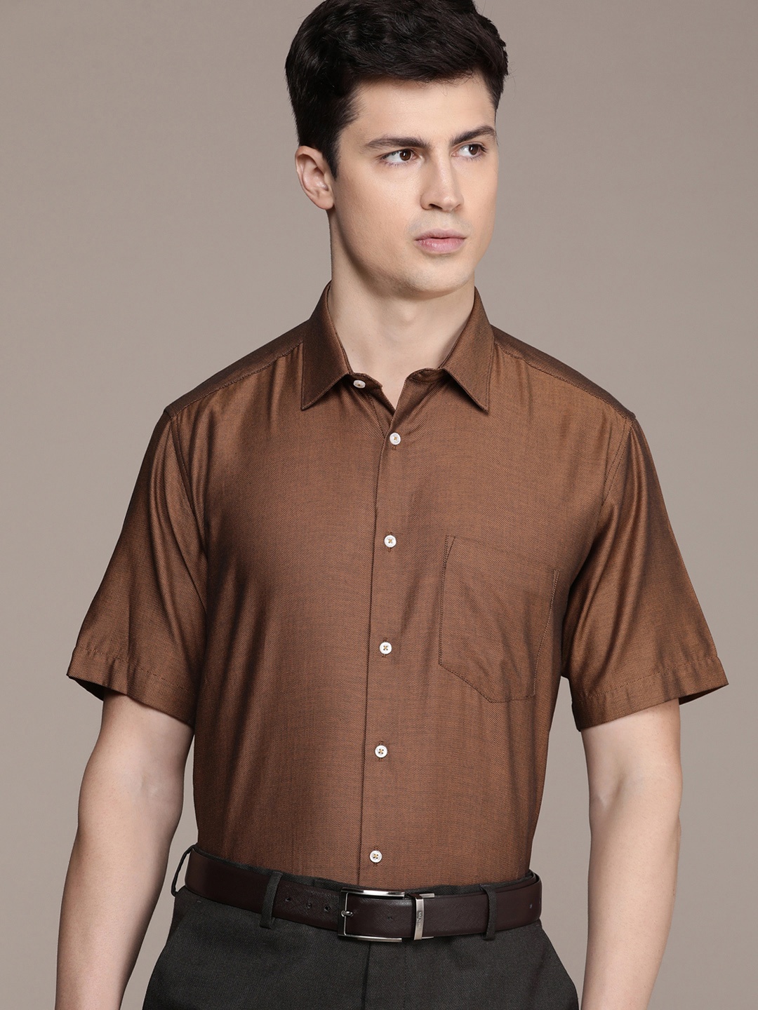 

Van Heusen Textured Pure Cotton Formal Shirt, Brown