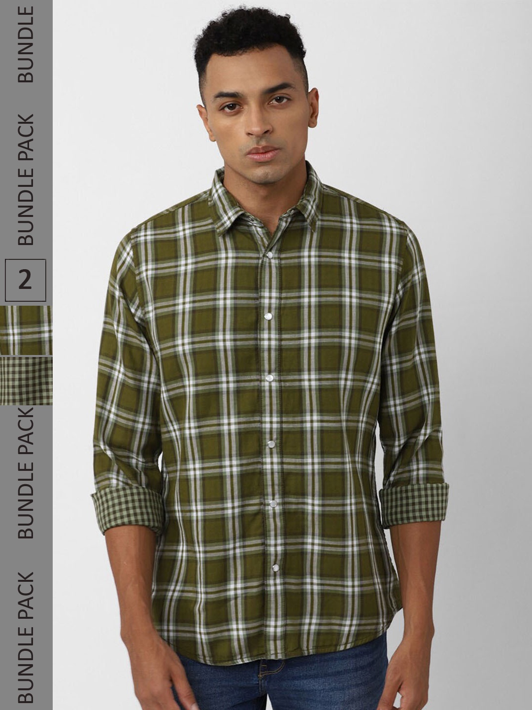 

VAN HEUSEN DENIM LABS Slim Fit Tartan Checked Pure Cotton Reversible Shirt, Olive