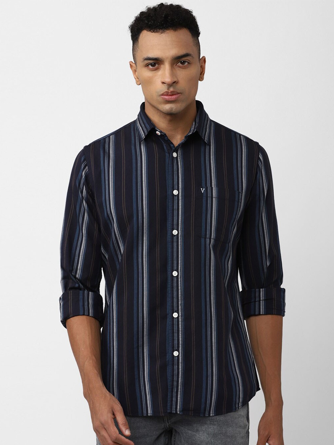 

Van Heusen Sport Men Striped Comfort Slim Fit Cotton Casual Shirt, Navy blue