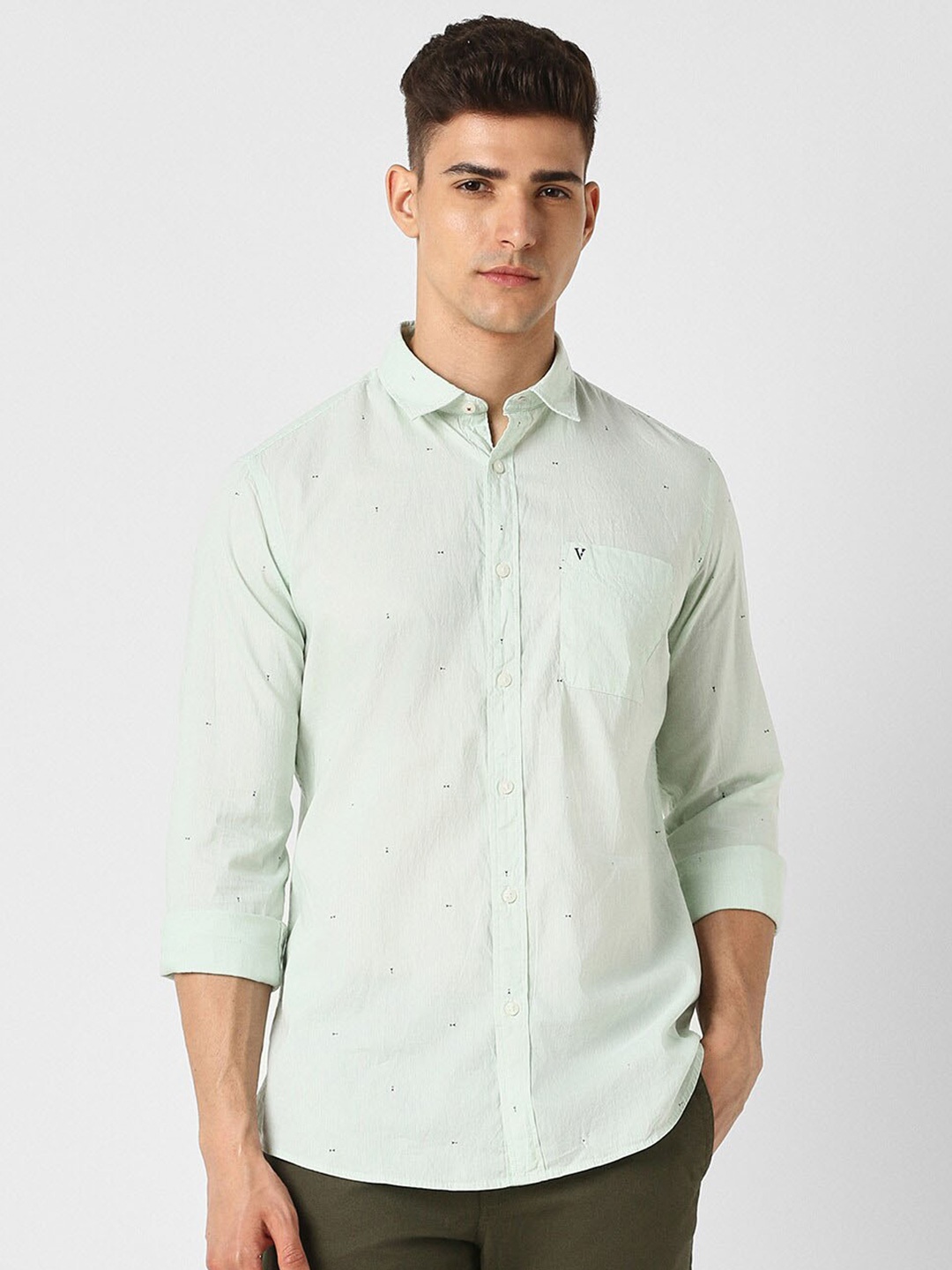 

Van Heusen Sport Slim Fit Micro Ditsy Printed Cotton Casual Shirt, Green