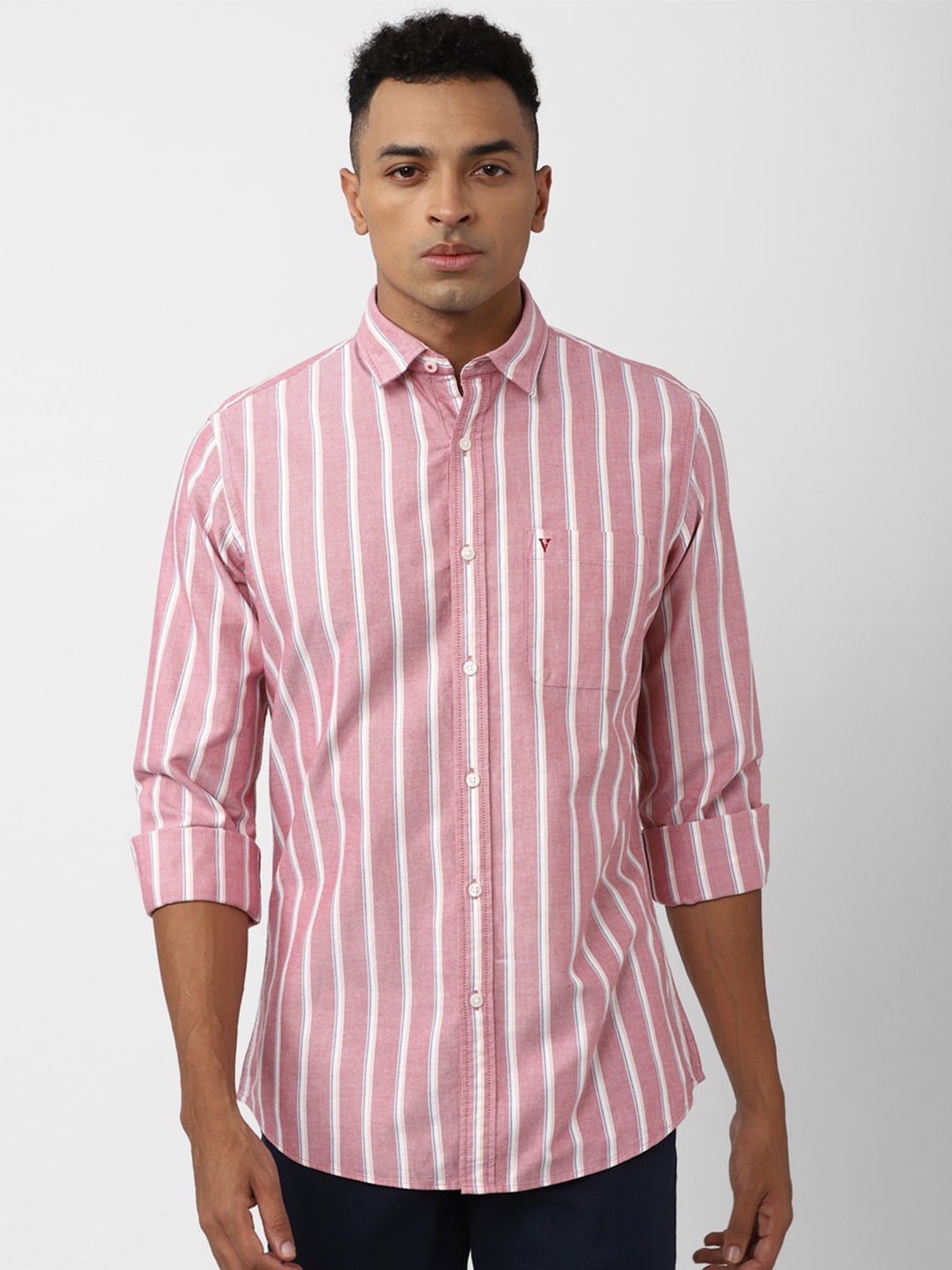 

Van Heusen Sport Slim Fit Vertical Striped Casual Pure Cotton Shirt, Pink