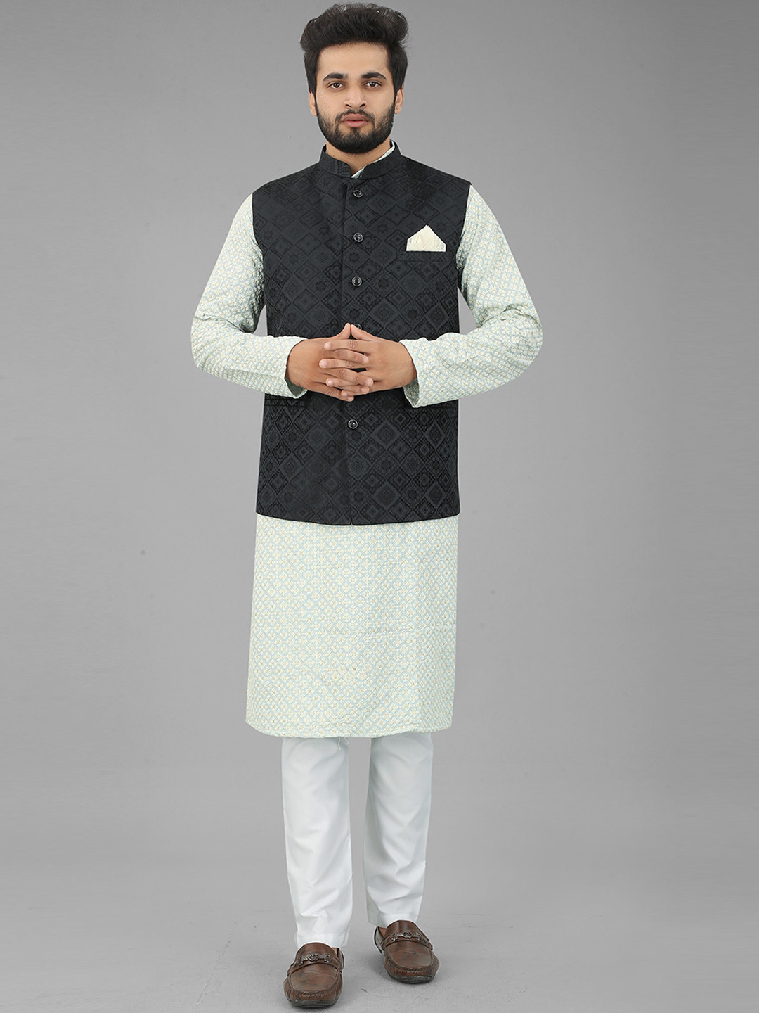 

N N ENTERPRISE Woven Design Satin Nehru Jackets, Black