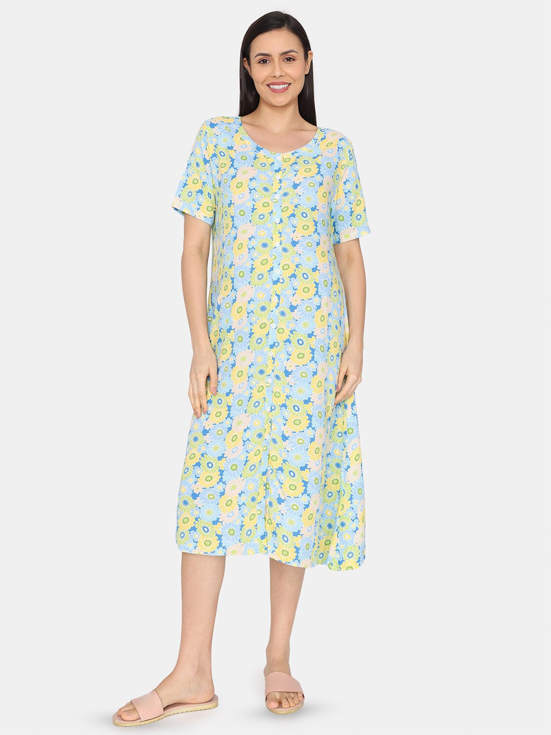 

Coucou by Zivame Floral Printed Maternity Nightdress, Green