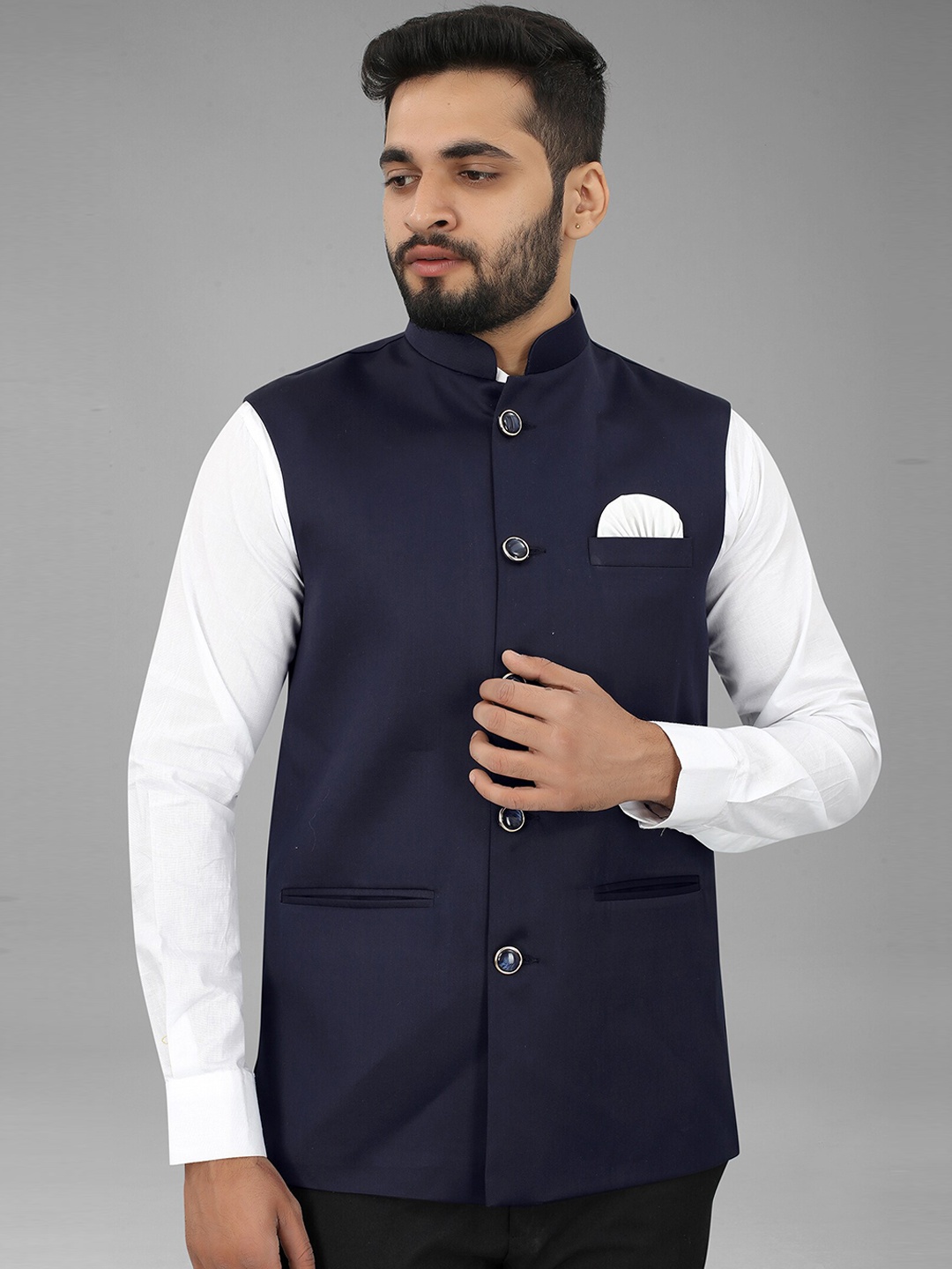 

N N ENTERPRISE Mandarin Collar Nehru Jacket, Blue