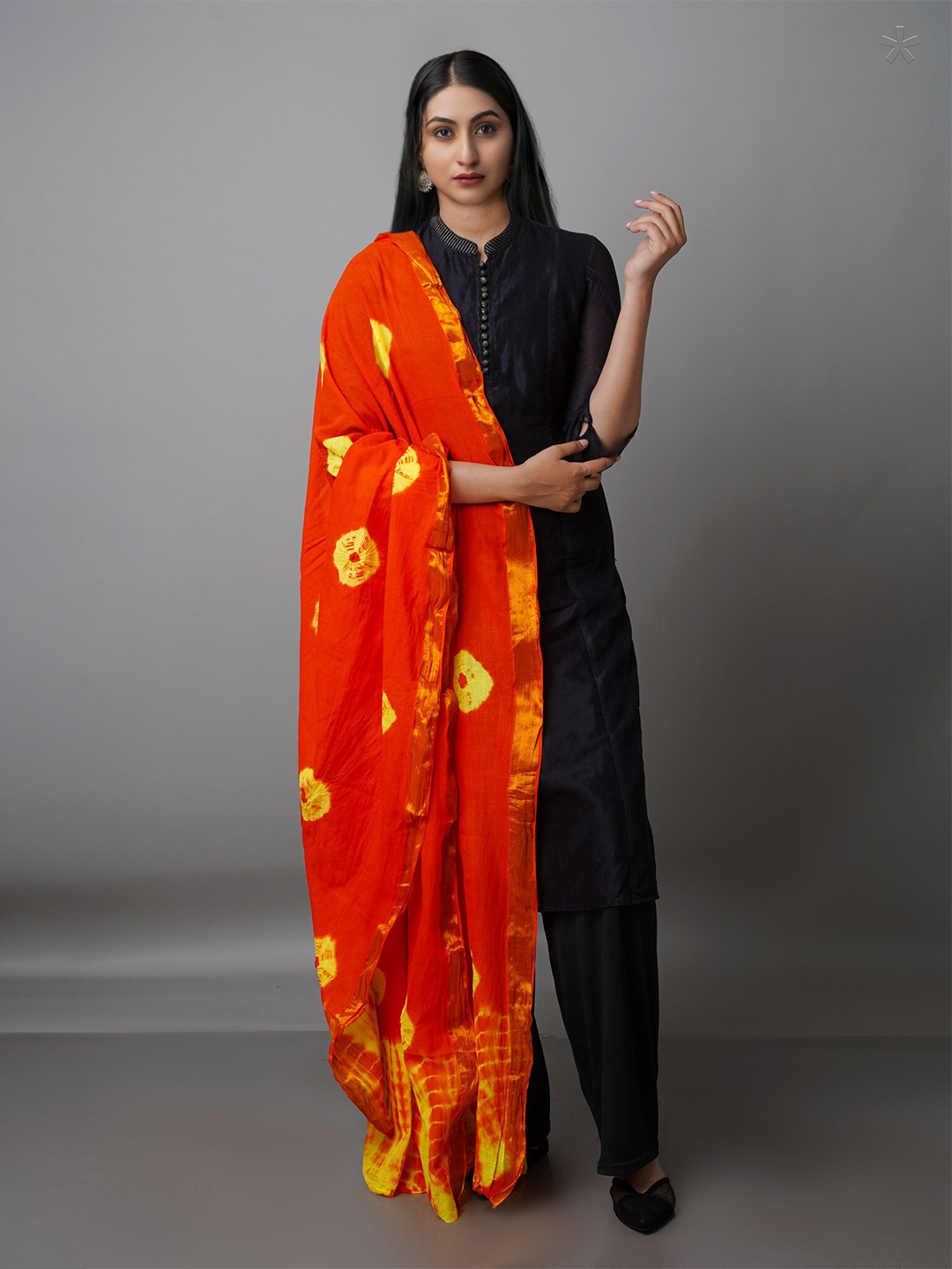 

Unnati Silks Shibori Dyed Pure Cotton Dupatta, Orange