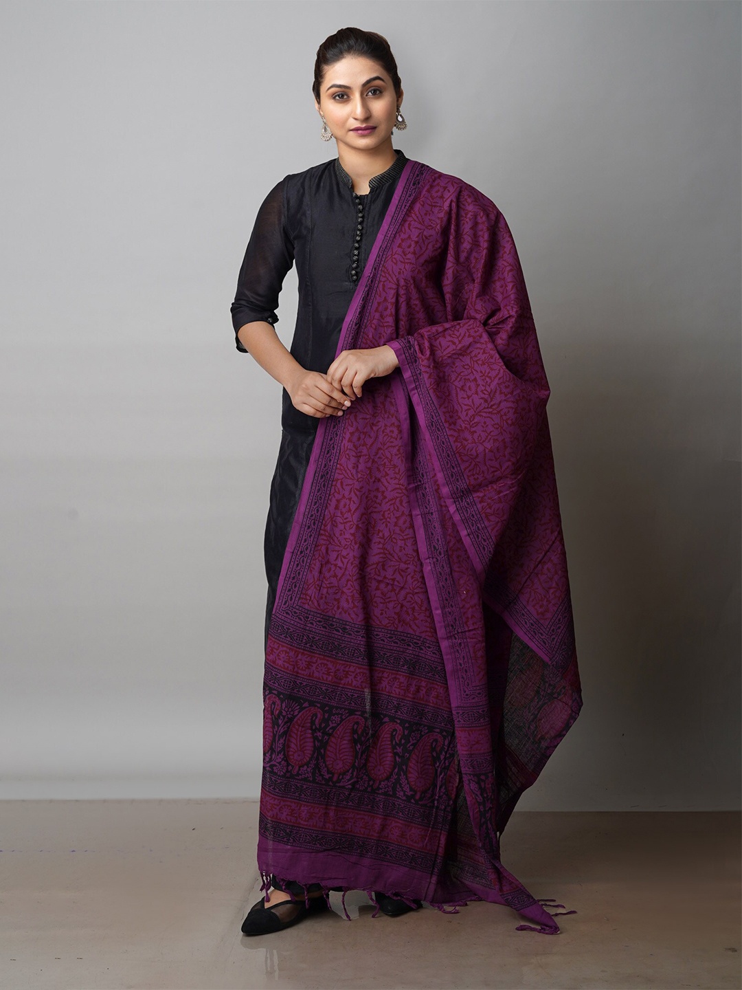 

Unnati Silks Ethnic Motifs Bagh Printed Cotton Dupatta, Purple