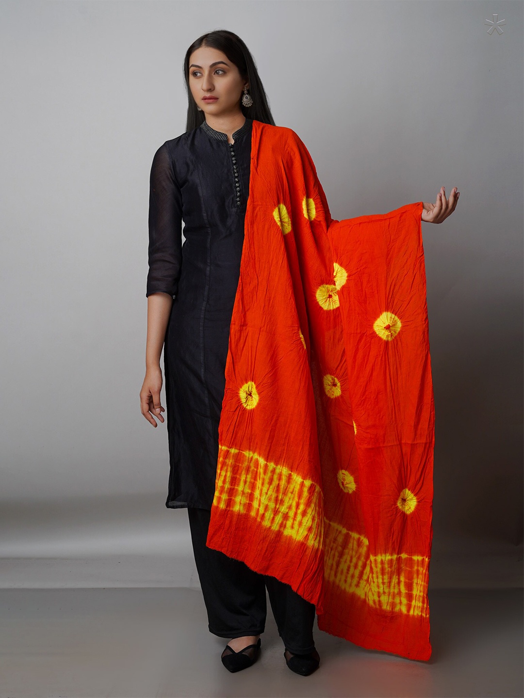 

Unnati Silks Printed Pure Cotton Bandhani Dupatta, Orange