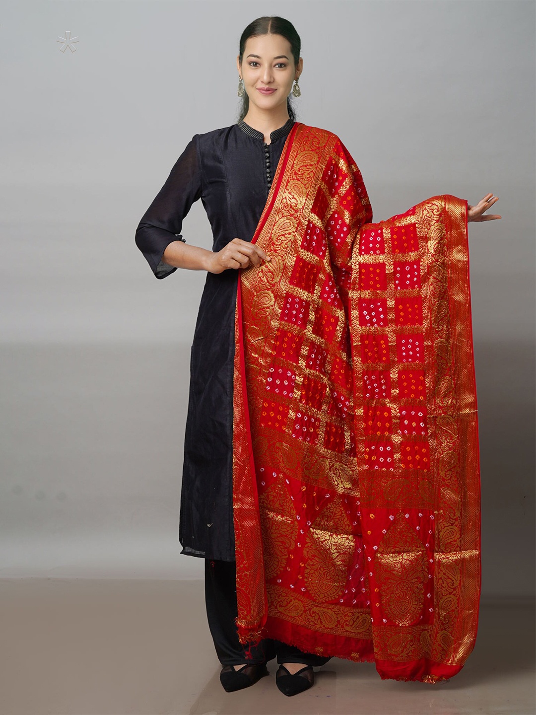 

Unnati Silks Bandhani Printed Silk Banarasi Dupatta, Red