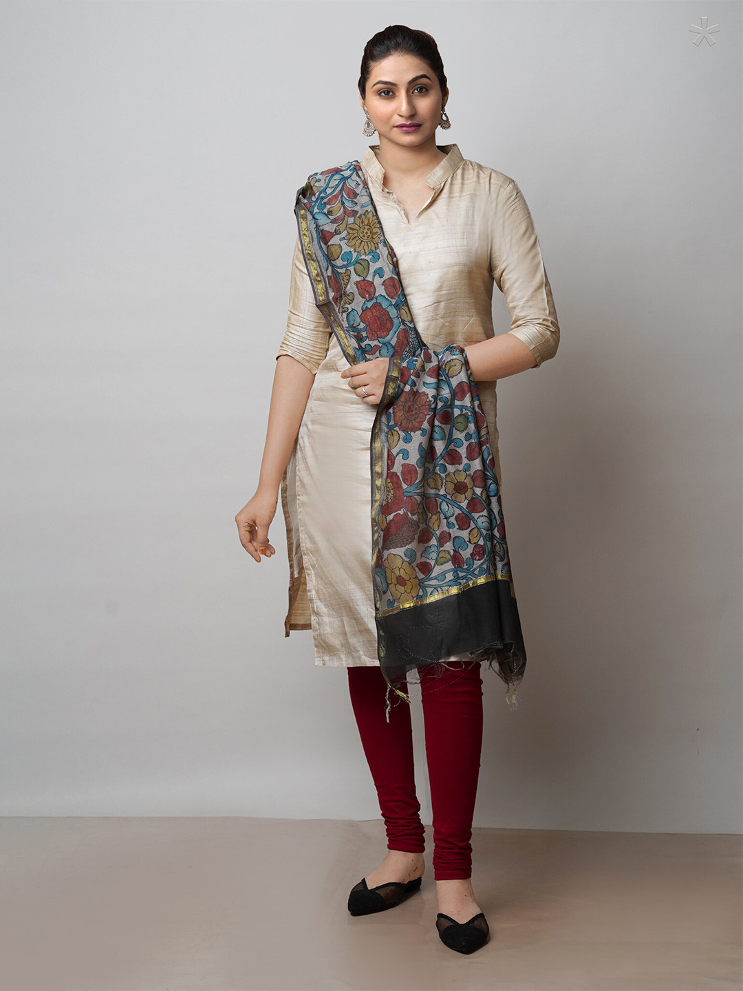 

Unnati Silks Kalamkari Printed Cotton Silk Dupatta, Grey
