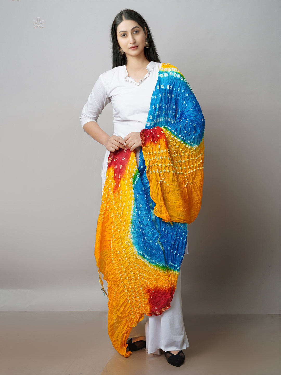 

Unnati Silks Tie And Dye Bandhani Dupatta, Yellow