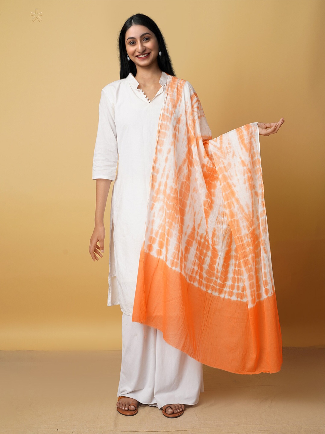 

Unnati Silks Printed Pure Cotton Tie and Dye Dupatta, Orange