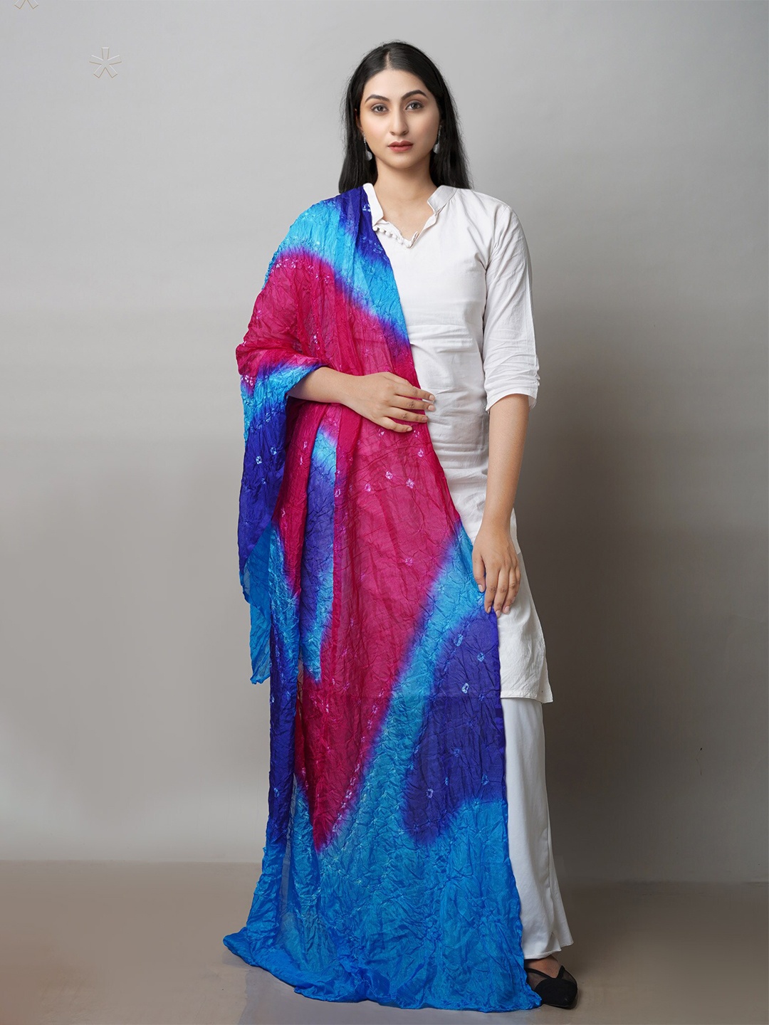 

Unnati Silks Tie And Dye Bandhani Dupatta, Blue
