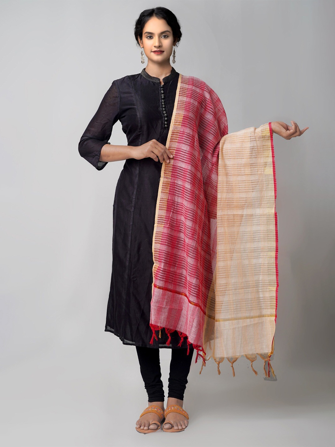 

Unnati Silks Striped Pure Cotton Dupatta with Zari, Cream