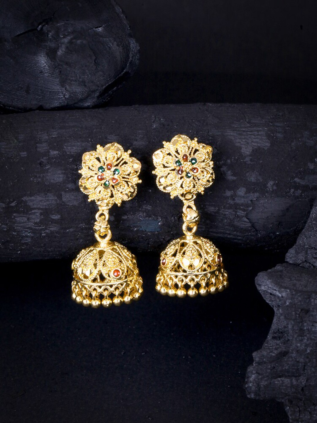 

MEENAZ Gold-Toned Peacock Shaped Jhumkas Earrings