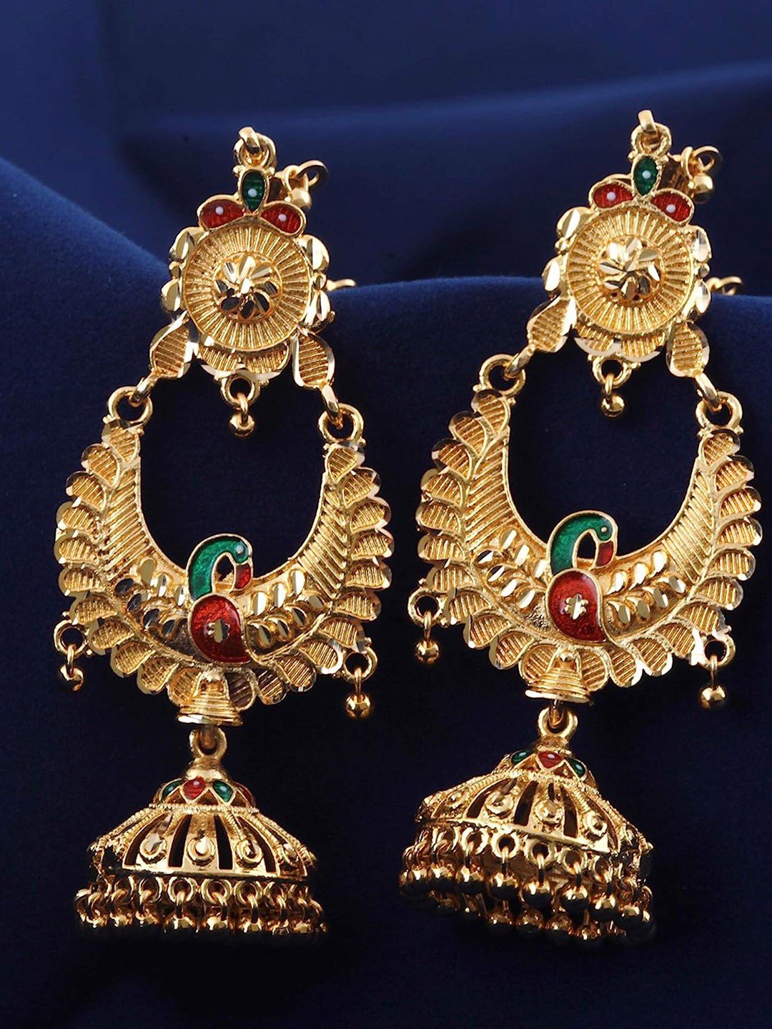 

MEENAZ Gold-Plated Peacock Shaped Drop Earrings