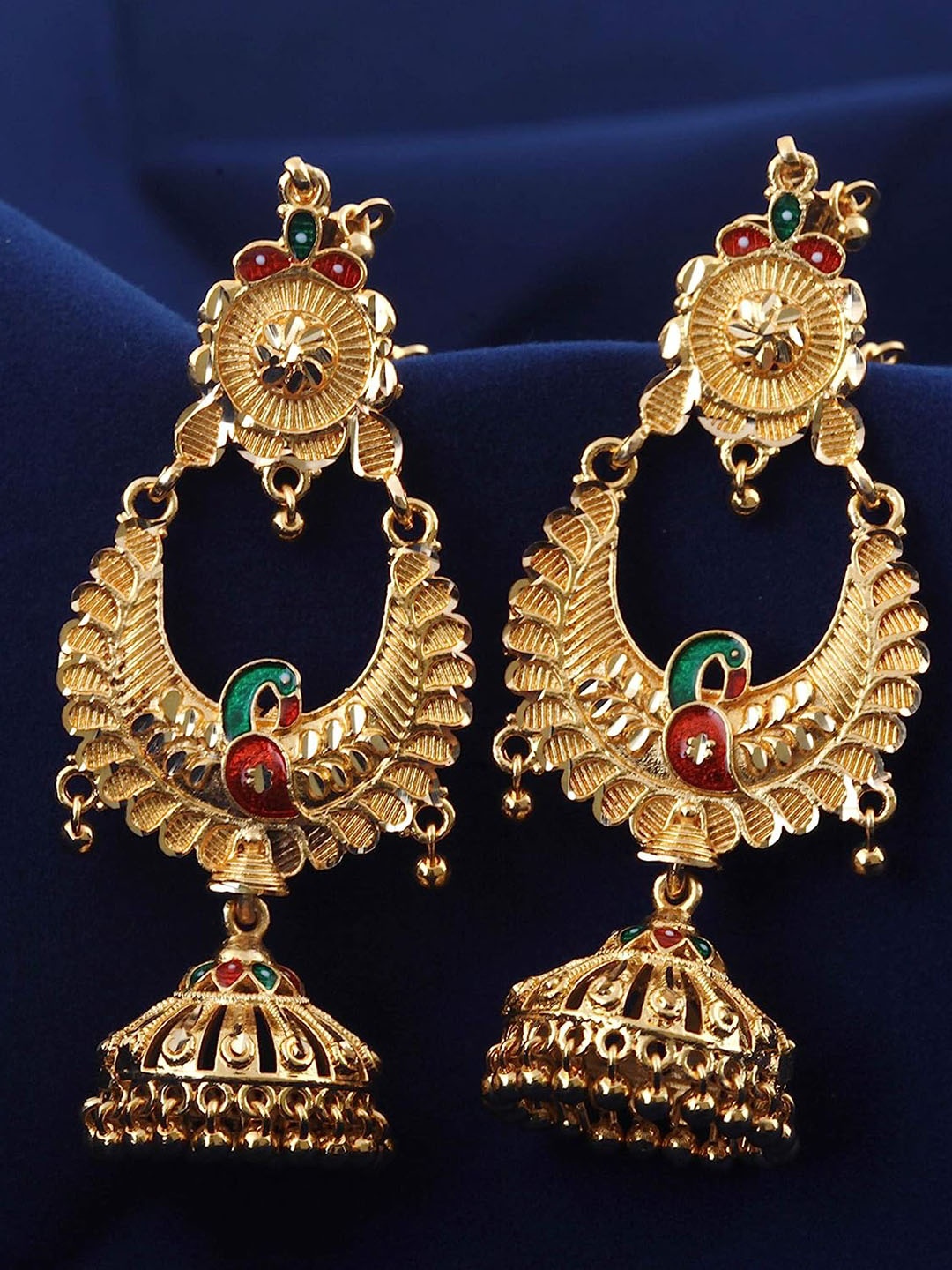 

MEENAZ Gold-Toned Peacock Shaped Drop Earrings