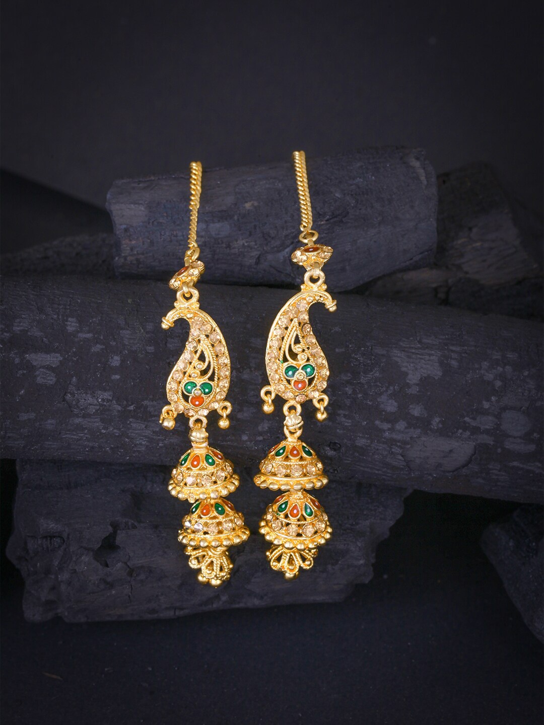 

MEENAZ Gold-Toned Peacock Shaped Jhumkas Earrings