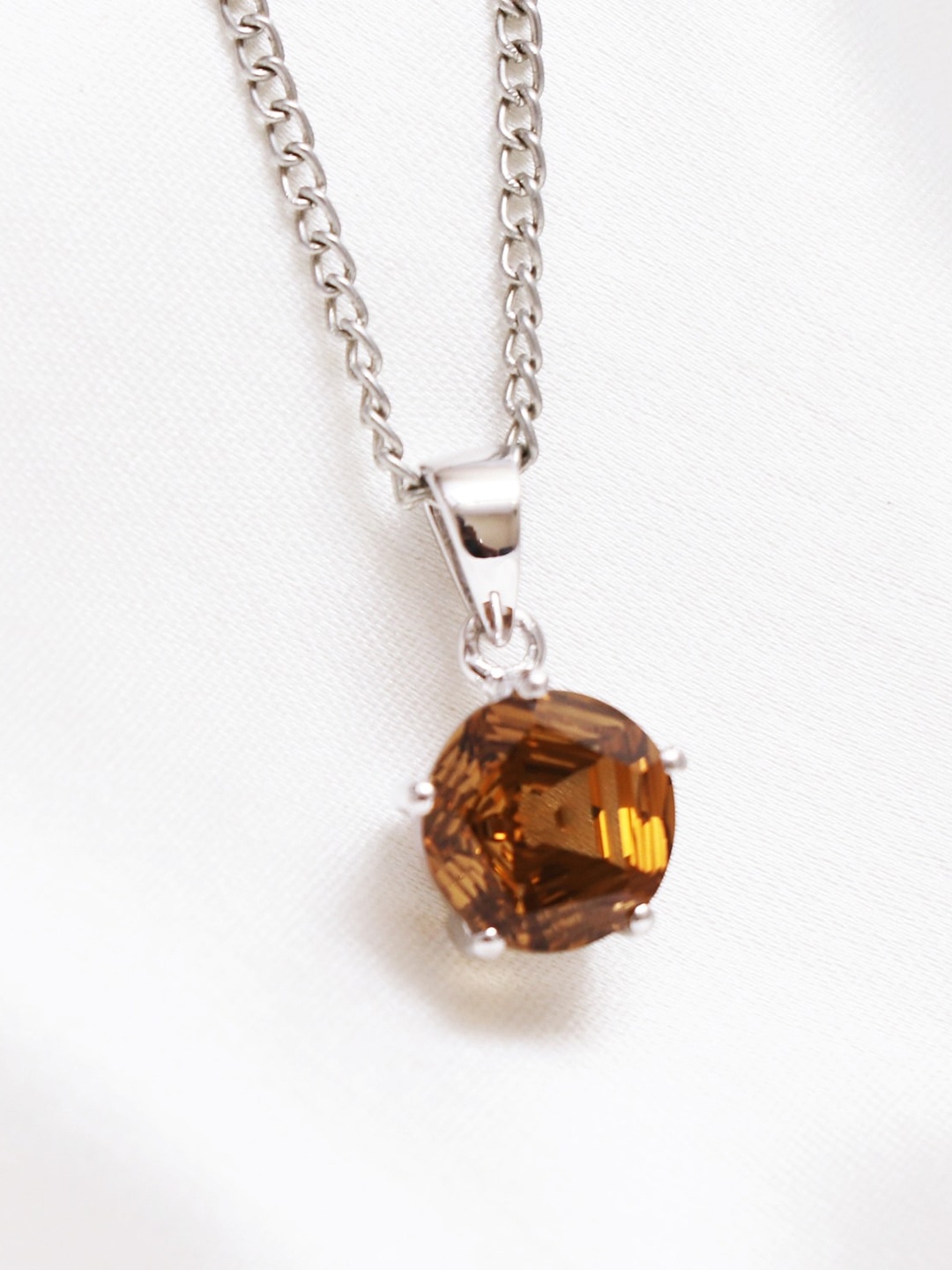 

HIFLYER JEWELS 92.5 Sterling Silver Quartz -Studded Pendant, Brown