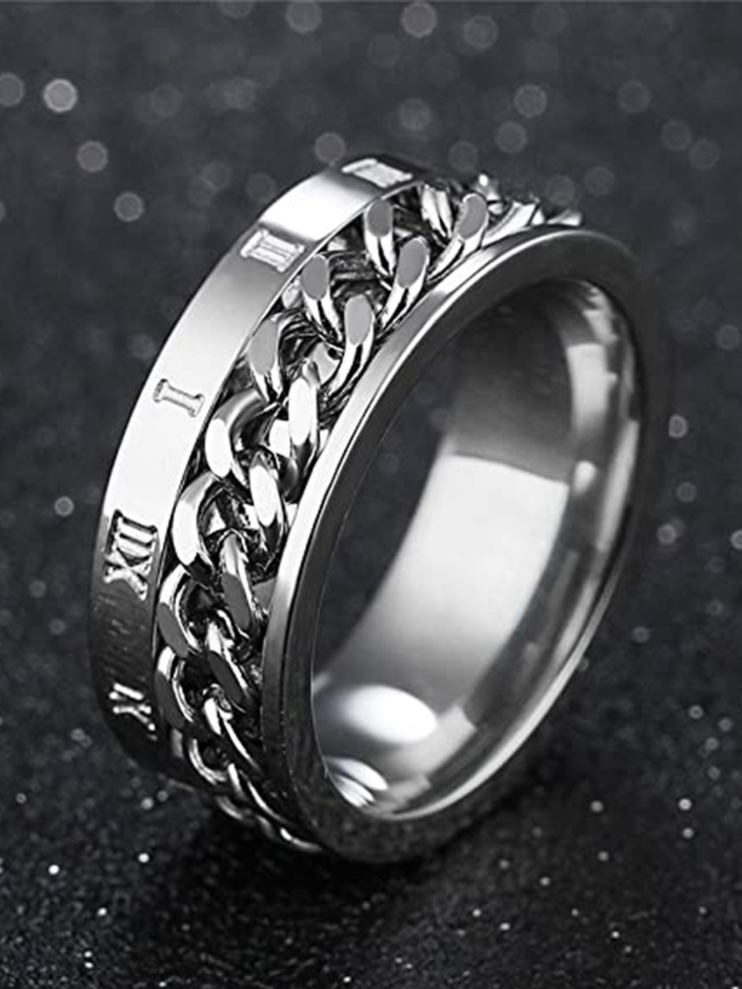 

MEENAZ Men Silver-Plated American Diamond Stainless Steel Finger Ring