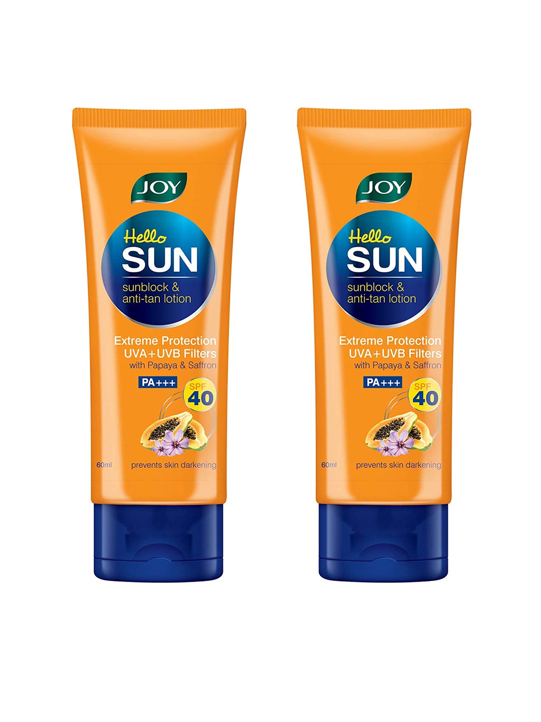 

JOY Set of 2 Hello Sun Sunblock & Anti-Tan Lotion SPF 40 Sunscreen - 60 ml Each, Orange
