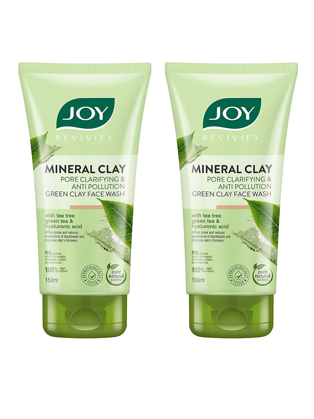 

JOY Set of 2 Revivify Pore Clarifying & Anti-Pollution Mineral Clay Face Wash - 150ml Each, Green