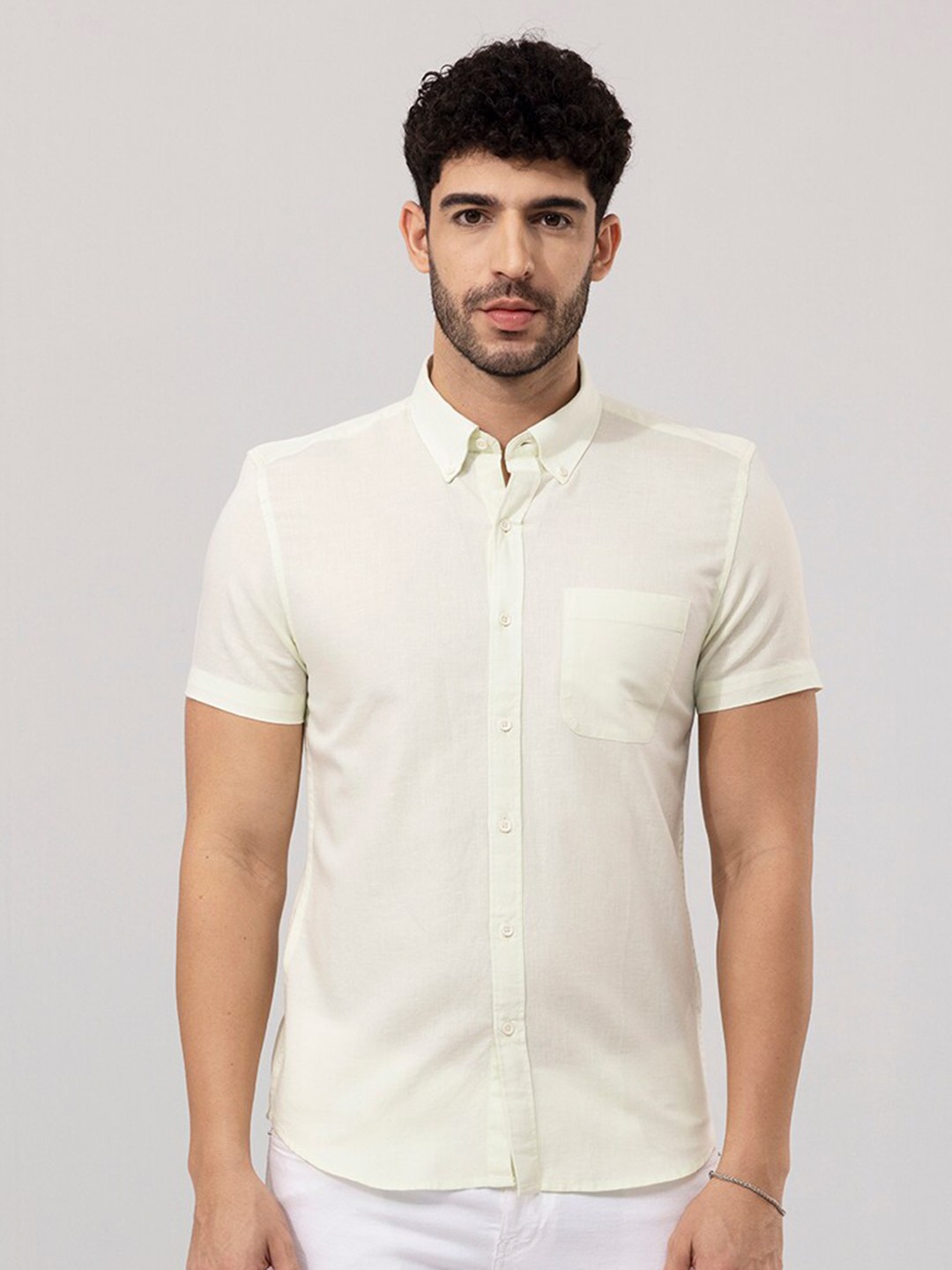 

Snitch Yellow Linen Slim Fit Opaque Casual Shirt