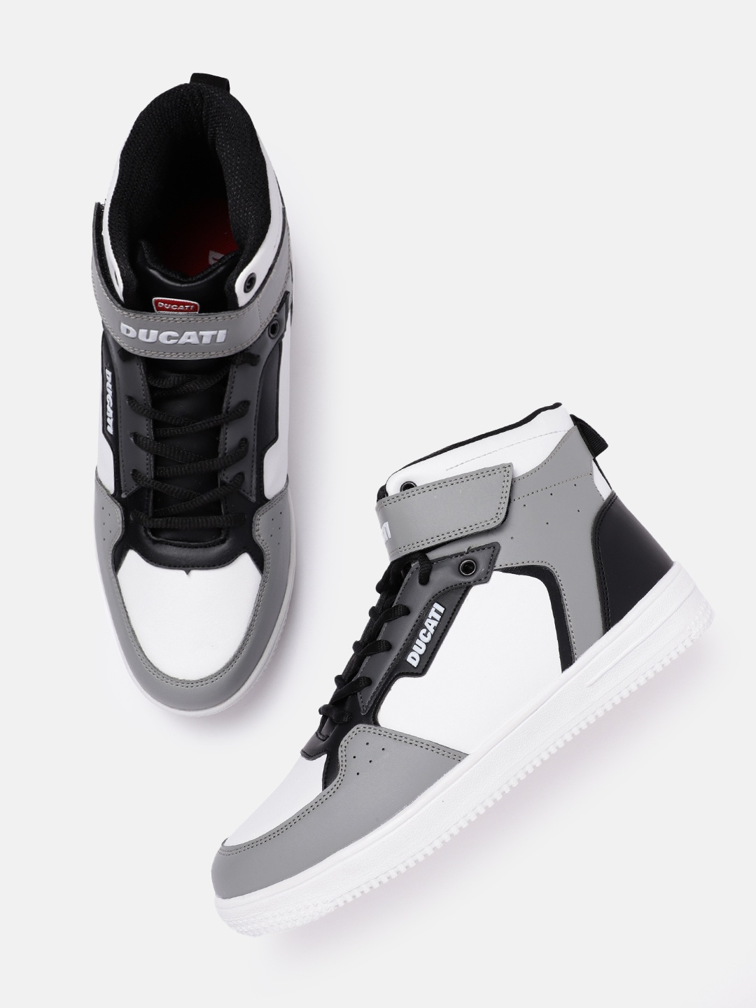 

Ducati Men Mid-Top Colourblocked Sneakers with Perforated Detail, White