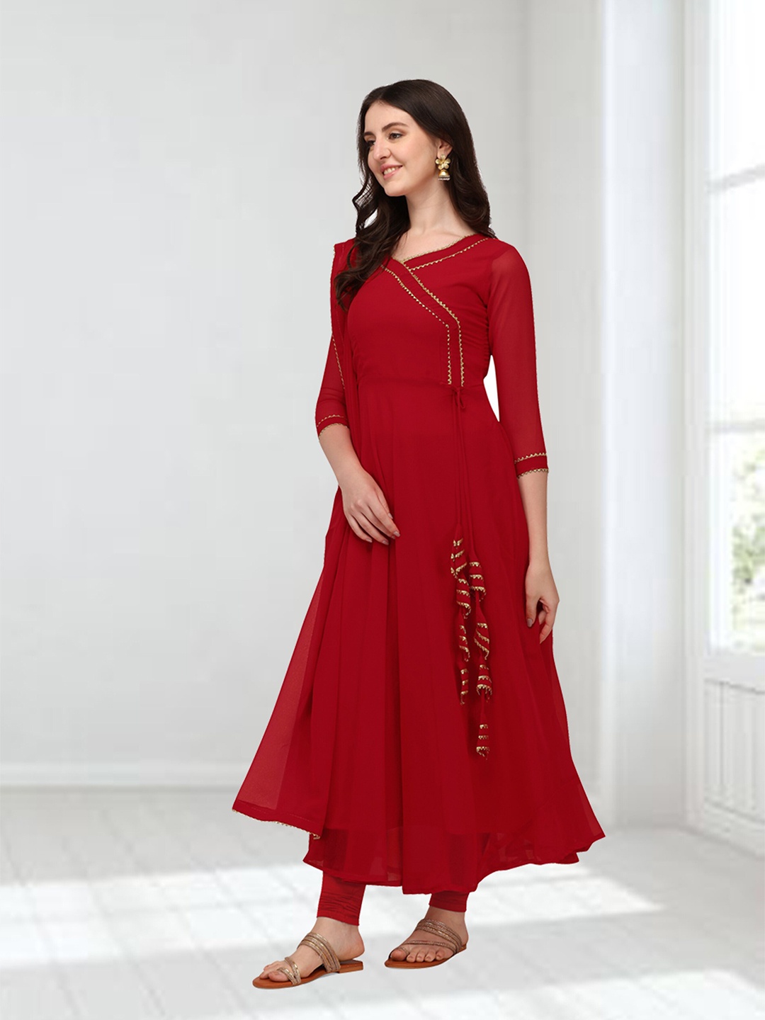 

N N ENTERPRISE Angrakha Gotta Patti Kurta Set, Red