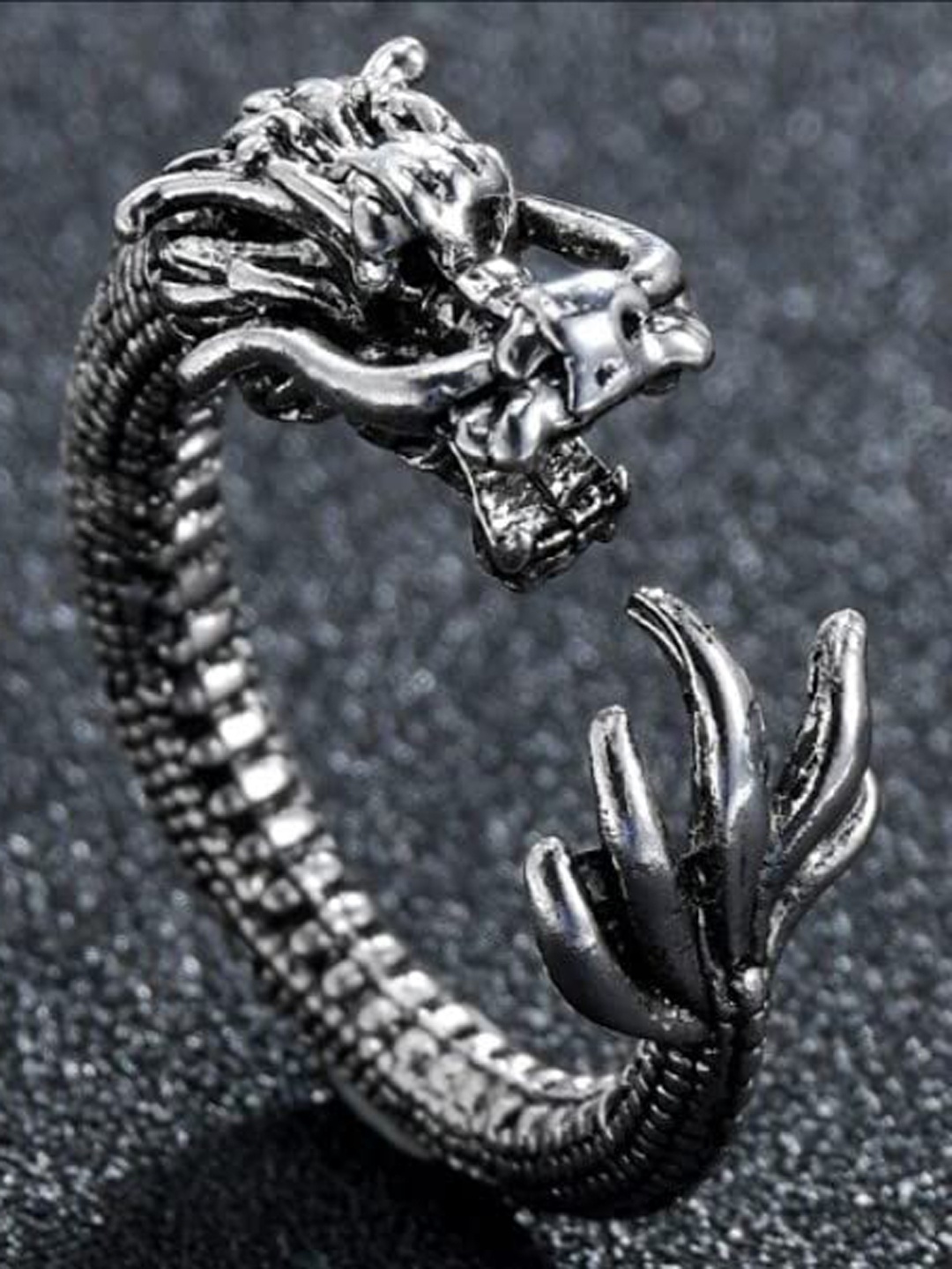 

MEENAZ Silver-Plated Textured Adjustable Finger Ring