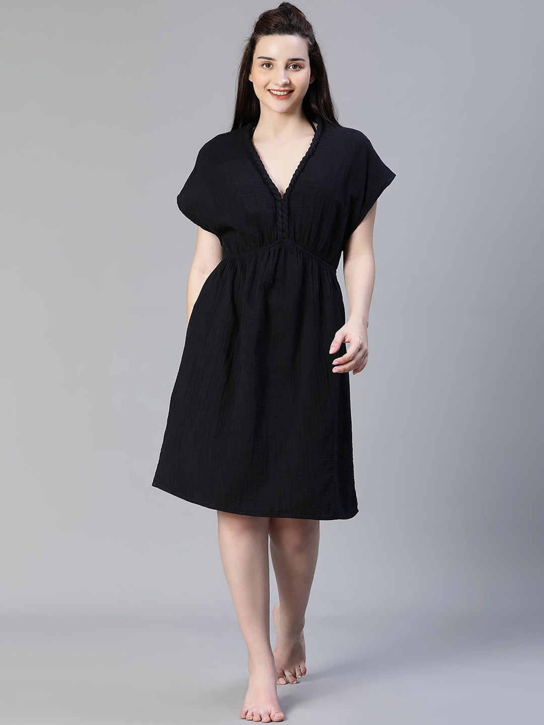

Oxolloxo V-Neck Swimwear Cover Up Top, Black