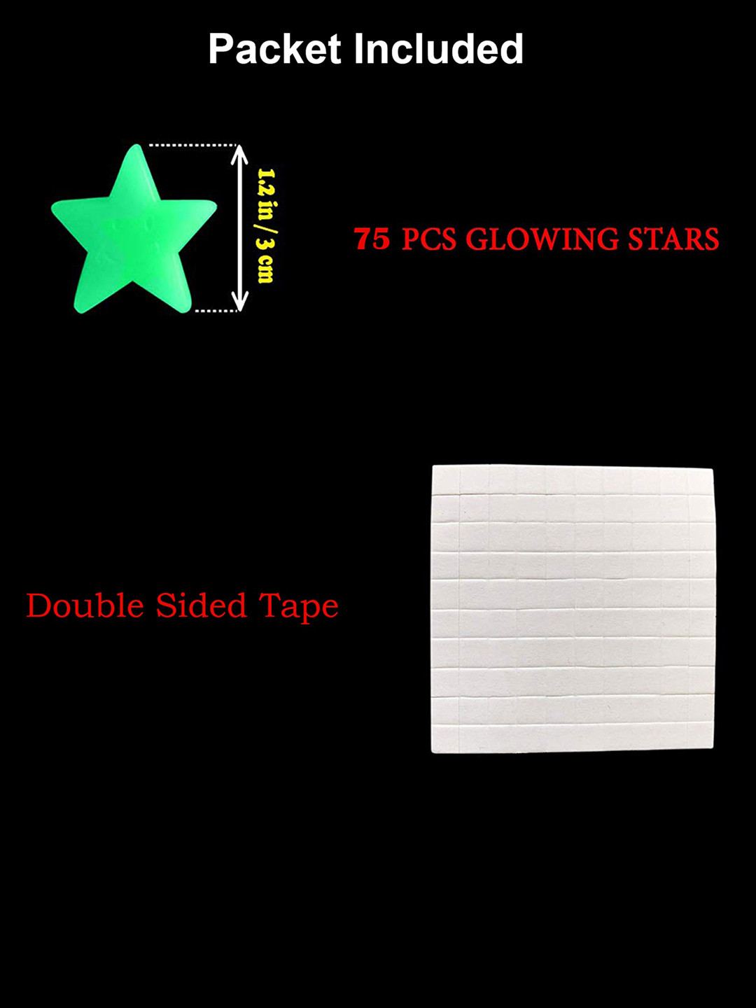 

JENNA Green 75 Pieces Glow in The Dark Star Wall Stickers, Fluorescent green