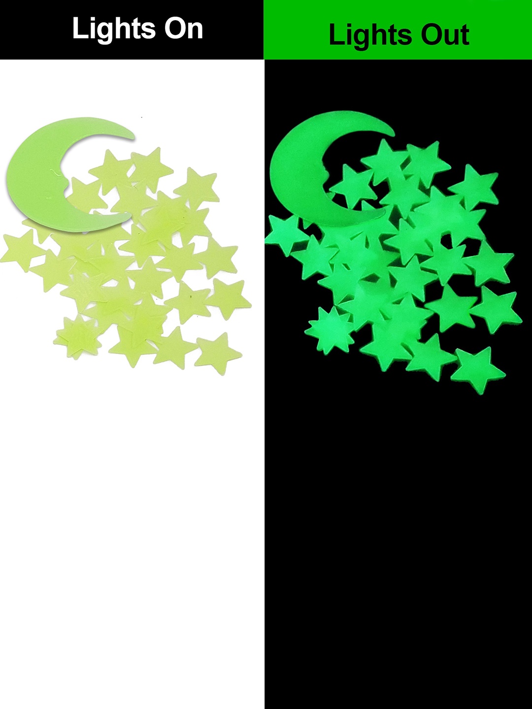 

JENNA Green 30 Pieces Fluorescent Glow In The Dark Stars & Moon Wall Stickers