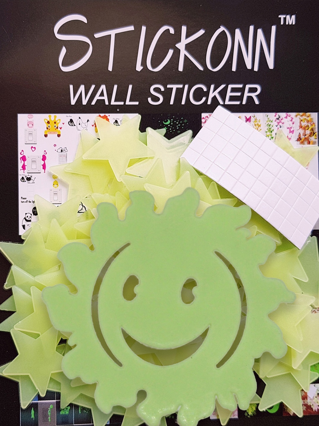 

JENNA 100 Pieces Fluorescent Glow In The Dark Stars & Sun Wall Stickers, Fluorescent green