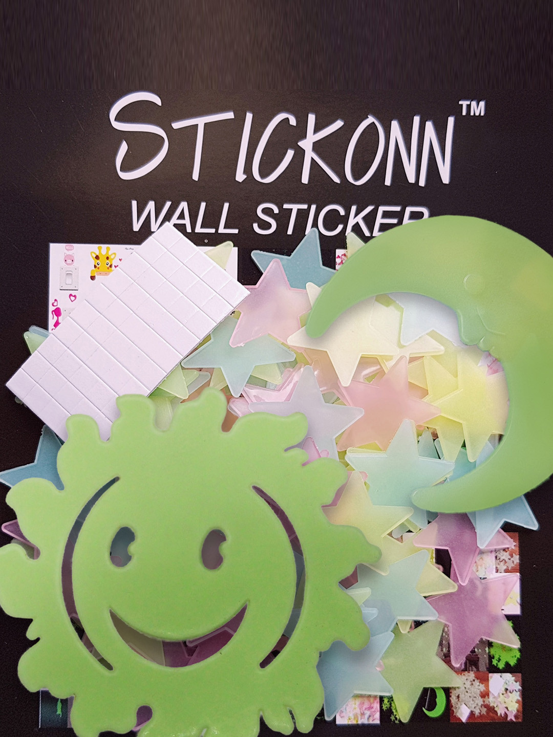

JENNA 100 Pieces Fluorescent Glow In The Dark Stars Sun & Moon Wall Stickers, Fluorescent green