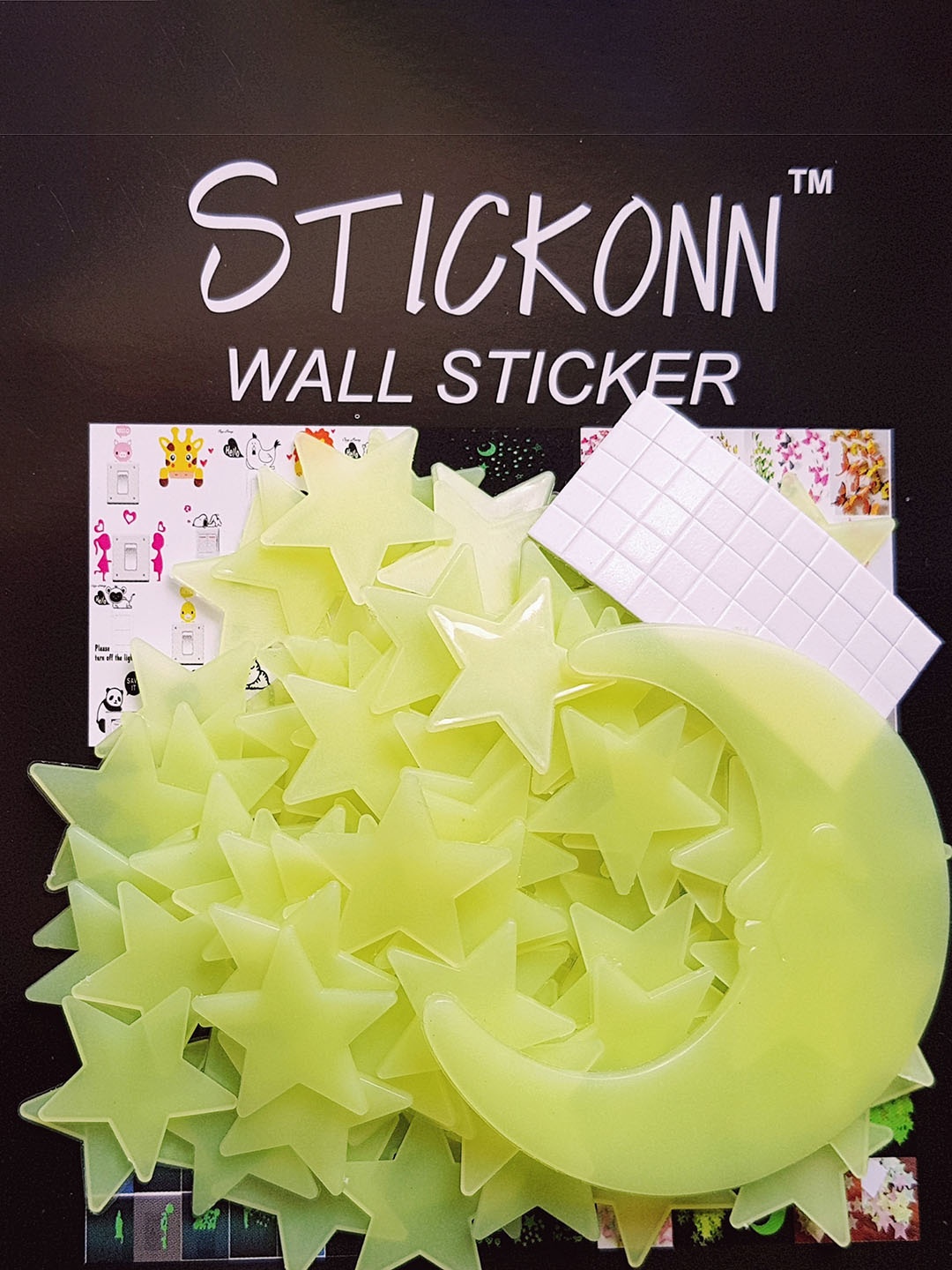 

JENNA 100 Pieces Fluorescent Glow In The Dark Stars & Moon Wall Stickers, Fluorescent green