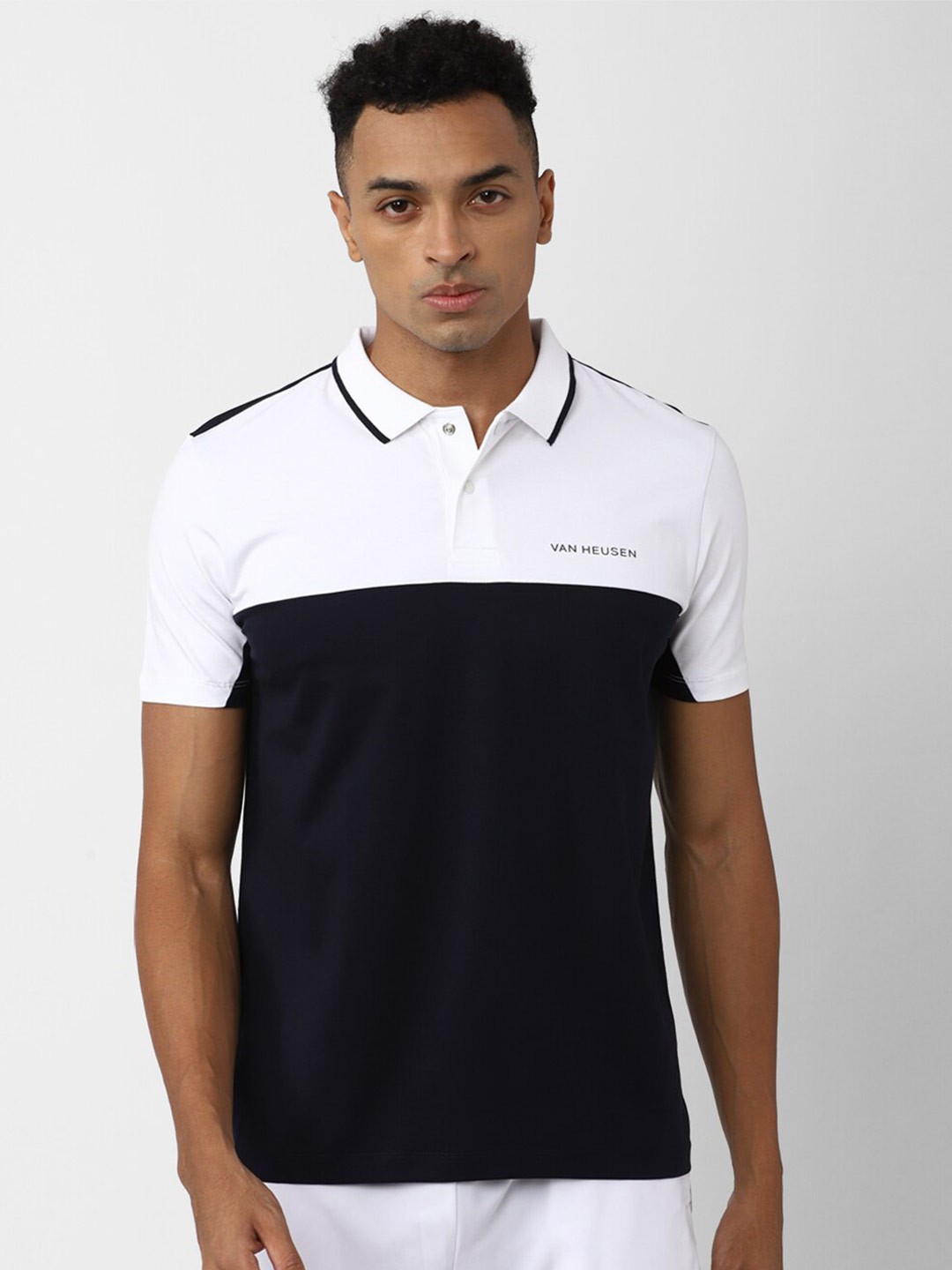 

Van Heusen Flex Colourblocked Polo Collar T-shirt, Black