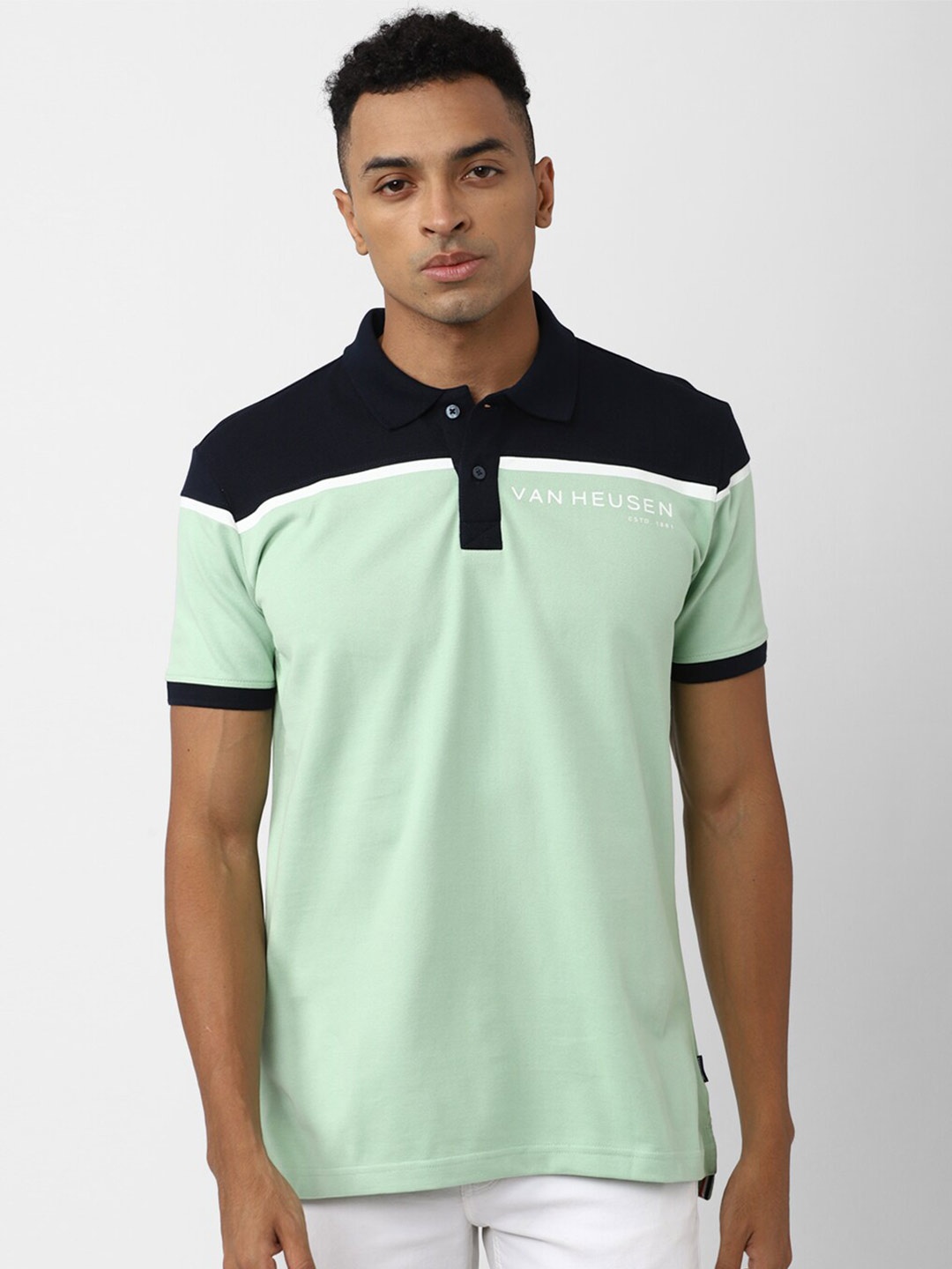 

Van Heusen Sport Colourblocked Polo Collar Pure Cotton T-Shirt, Green