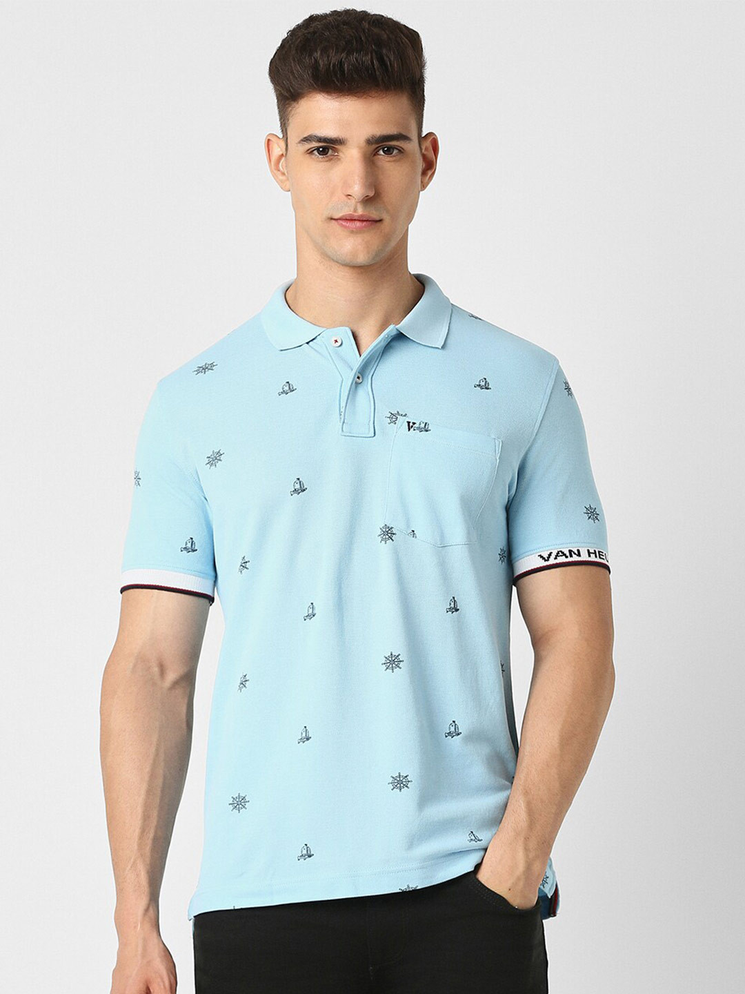 

Van Heusen Sport Conversational Printed Polo Collar Pure Cotton T-Shirt, Blue