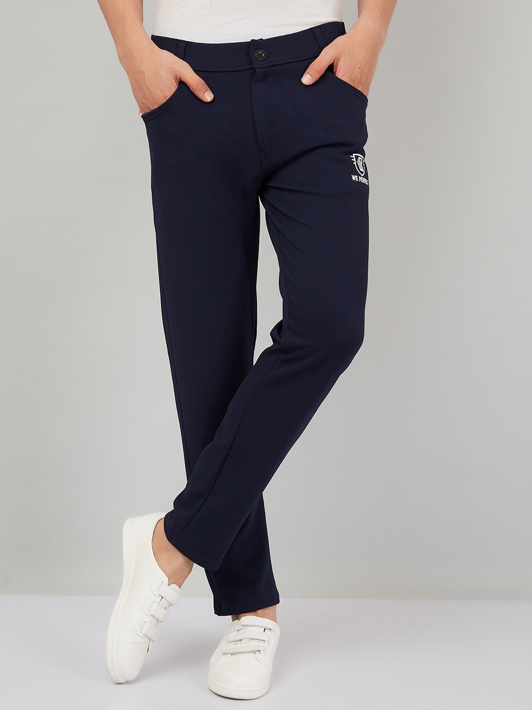 

WE PERFECT Men Smart Slim Fit Cotton Regular Trousers, Navy blue