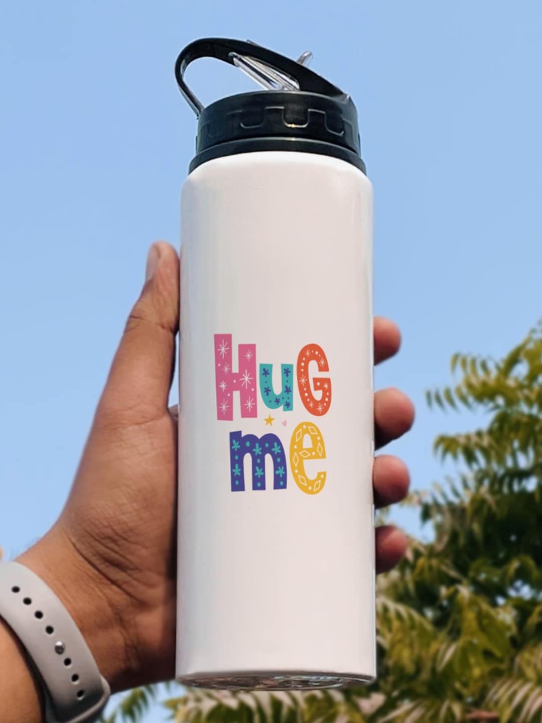 

Indigifts White & Blue Printed Water Bottle 750ml