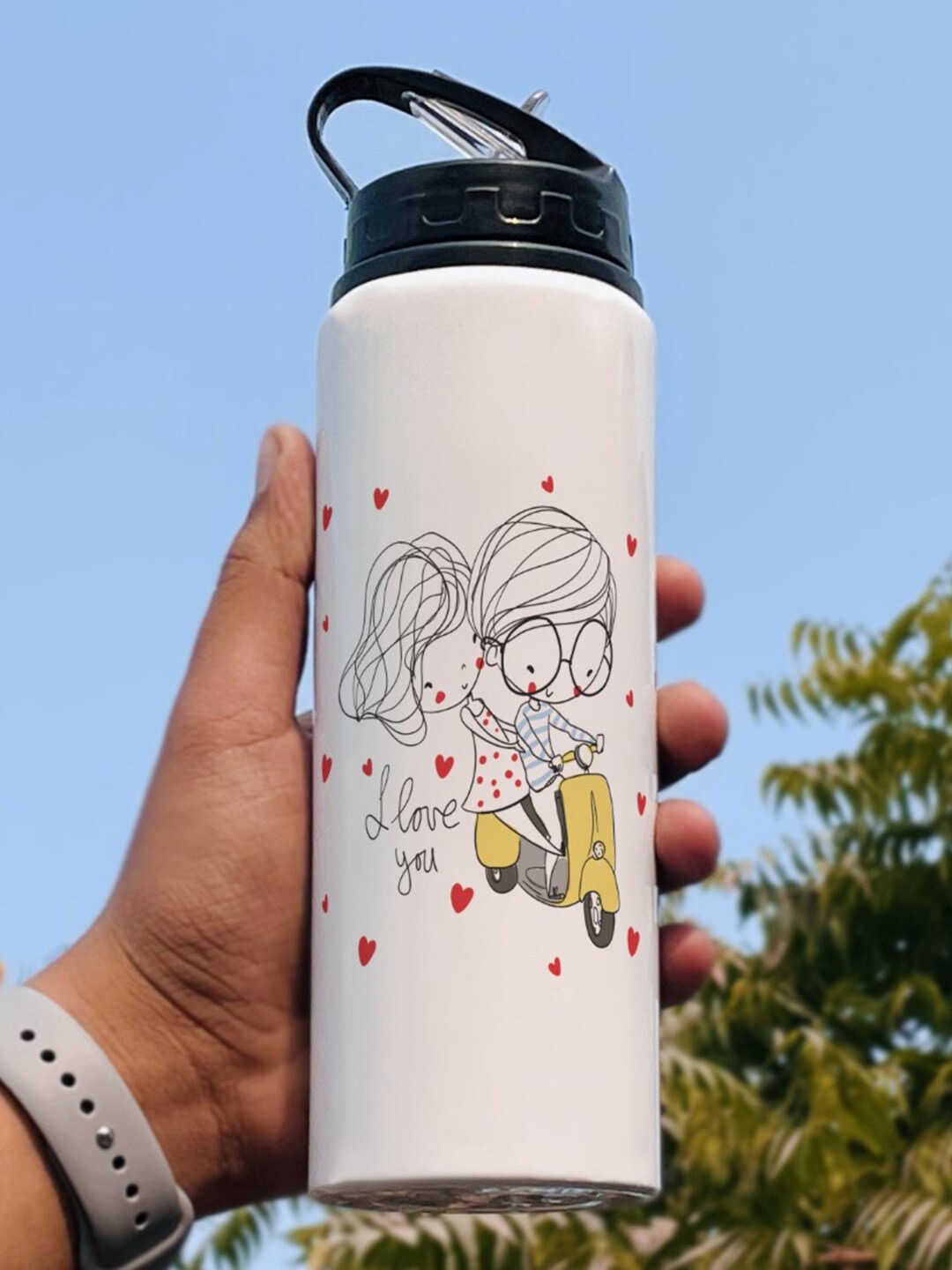 

Indigifts White & Yellow I Love You Aluminum Sipper Water Bottle