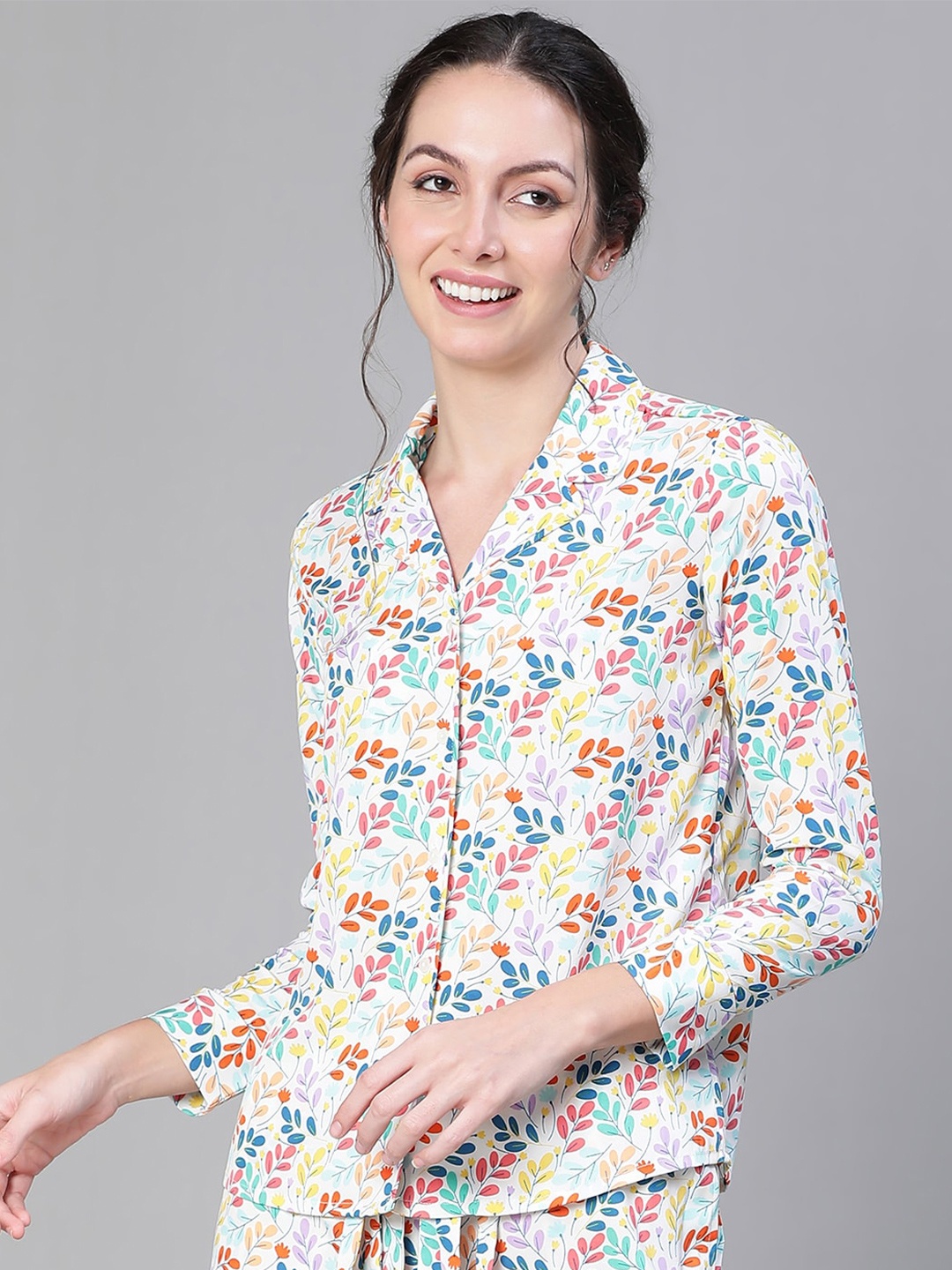 

Oxolloxo Relaxed Floral Printed Casual Shirt, White