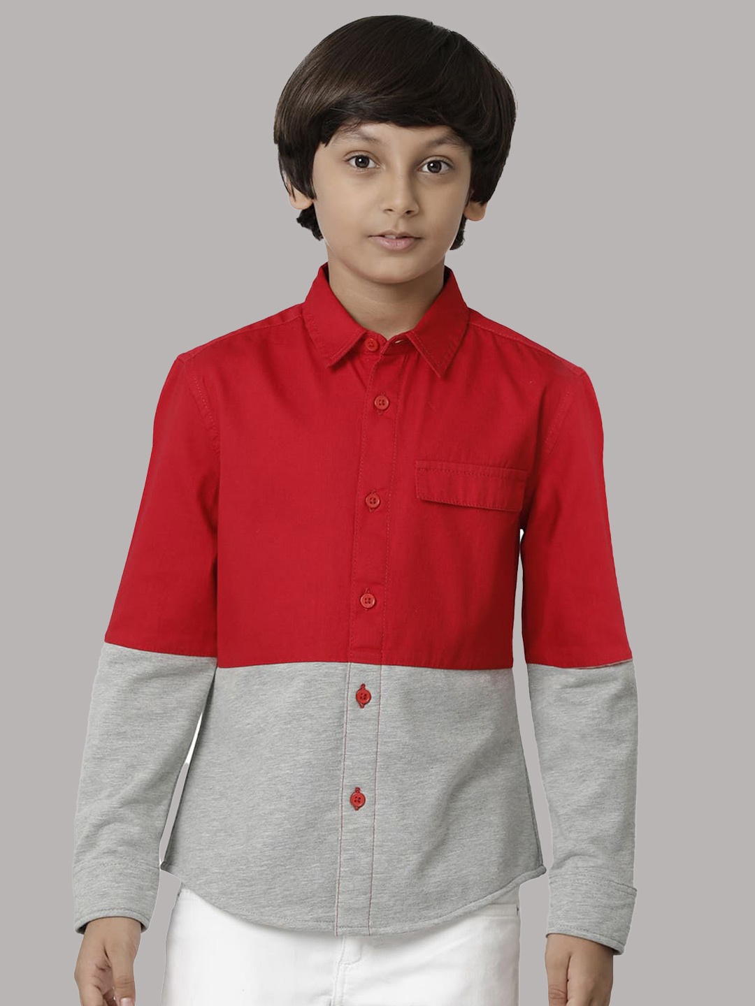 

UNDER FOURTEEN ONLY Boys Colourblocked Opaque Cotton Casual Shirt, Red