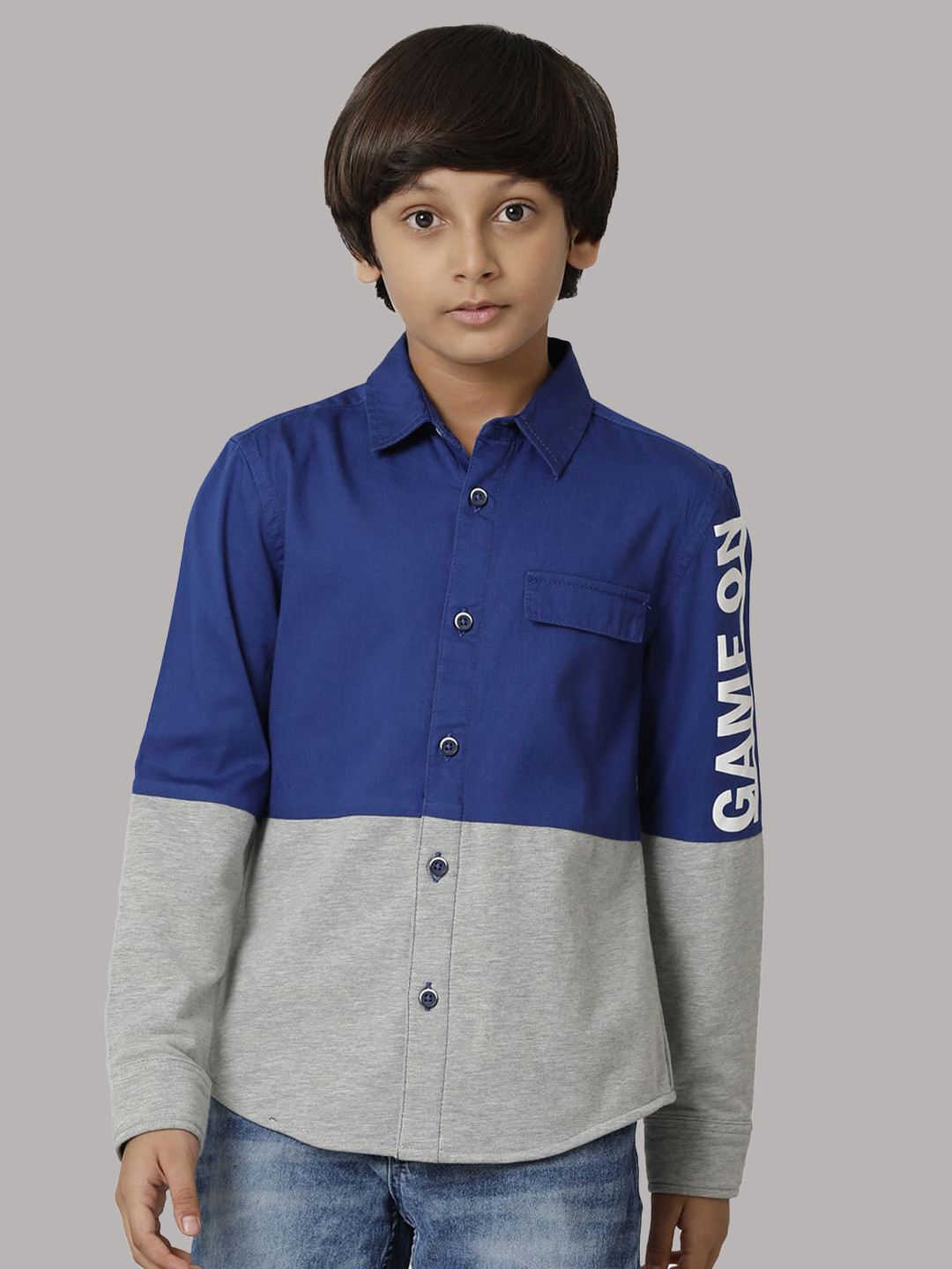

UNDER FOURTEEN ONLY Boys Colourblocked Casual Cotton Shirt, Blue