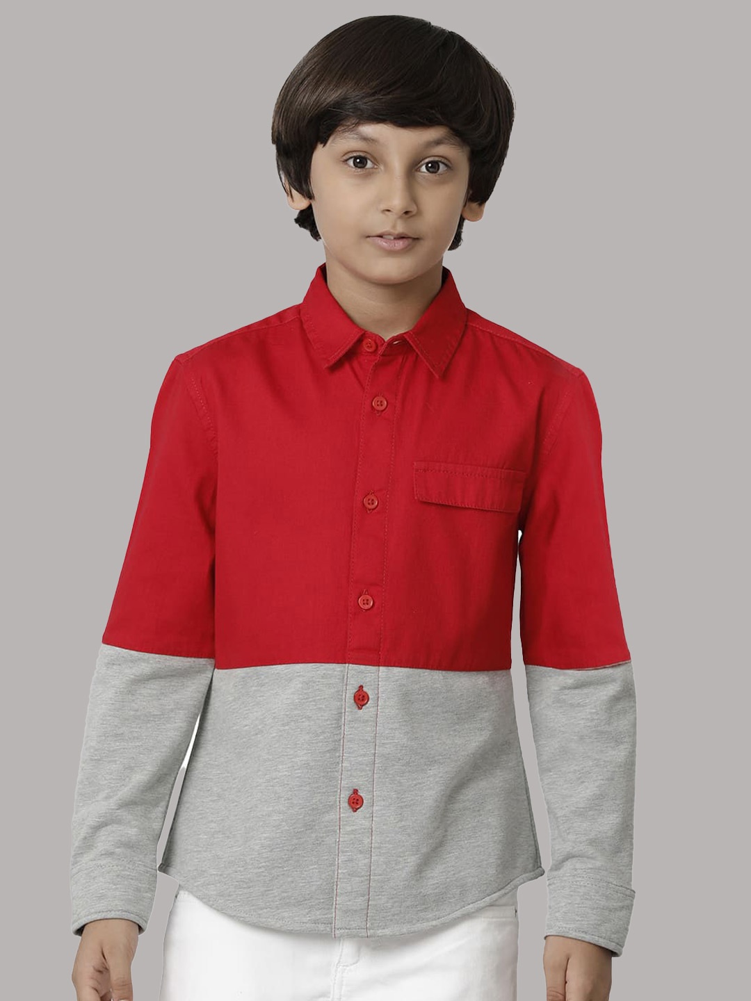 

UNDER FOURTEEN ONLY Boys Colourblocked Cotton Casual Shirt, Red