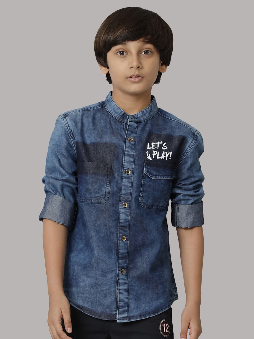 

UNDER FOURTEEN ONLY Boys Faded Cotton Casual Shirt, Navy blue