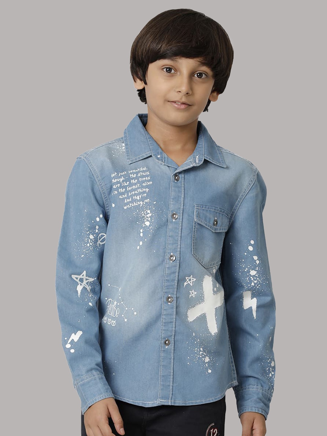 

UNDER FOURTEEN ONLY Boys Conversational Printed Cotton Casual Shirt, Blue