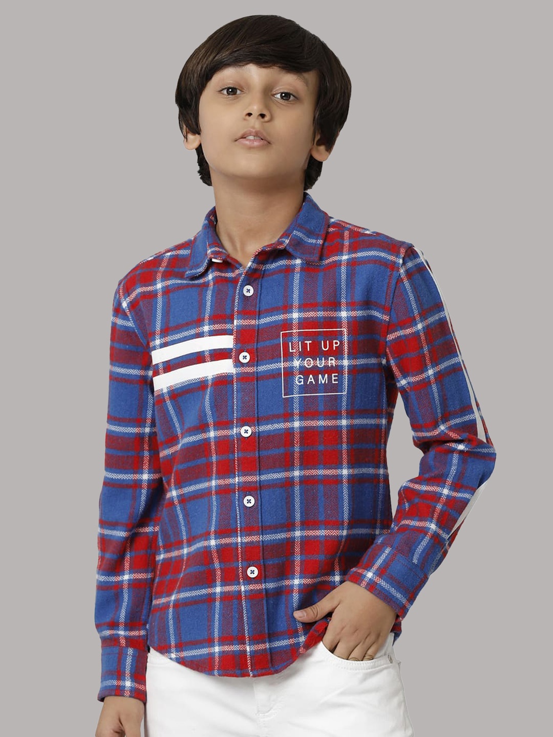 

UNDER FOURTEEN ONLY Boys Tartan Checked Cotton Casual Shirt, Blue
