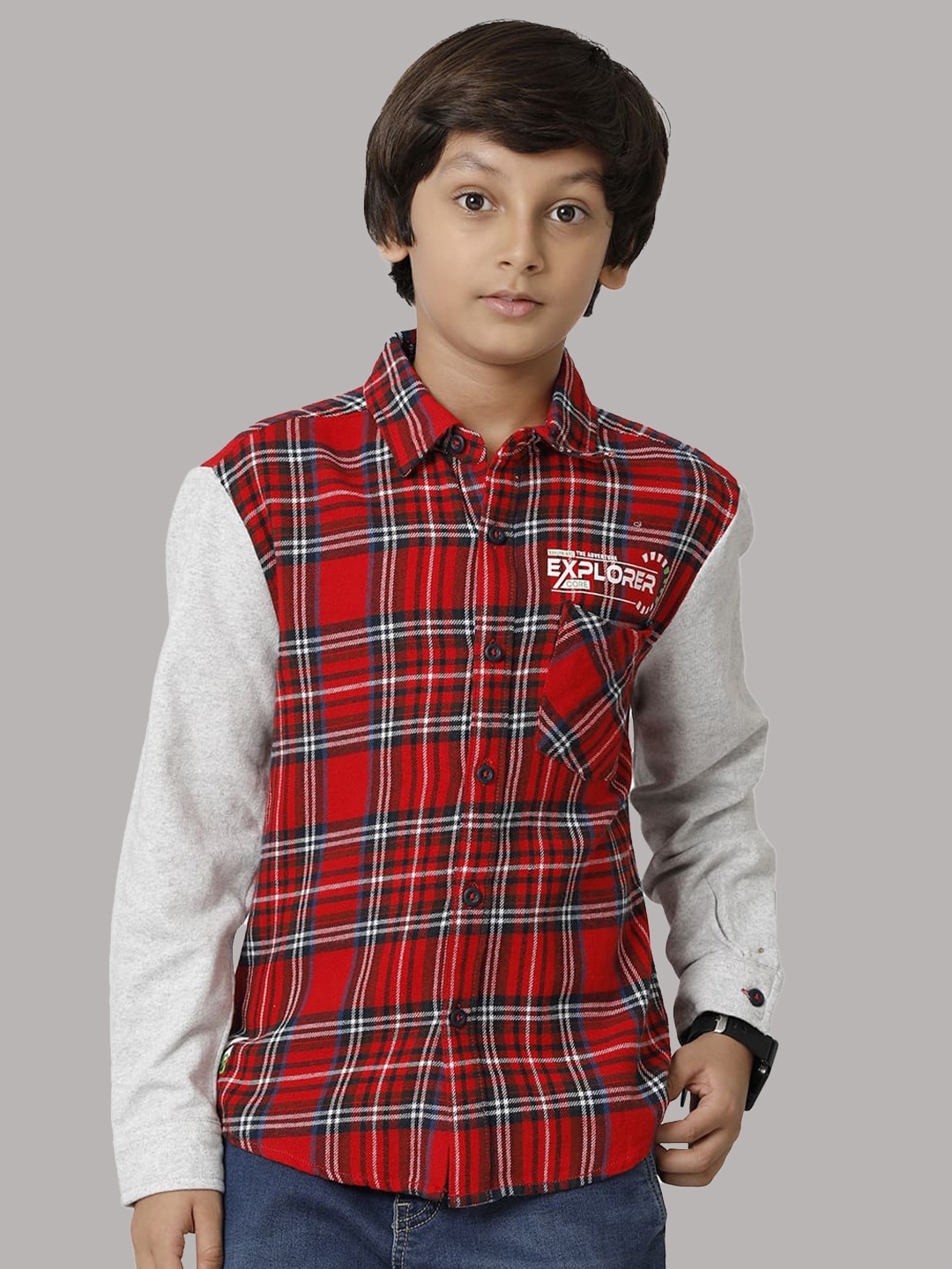 

UNDER FOURTEEN ONLY Boys Checked Cotton Casual Shirt, Red