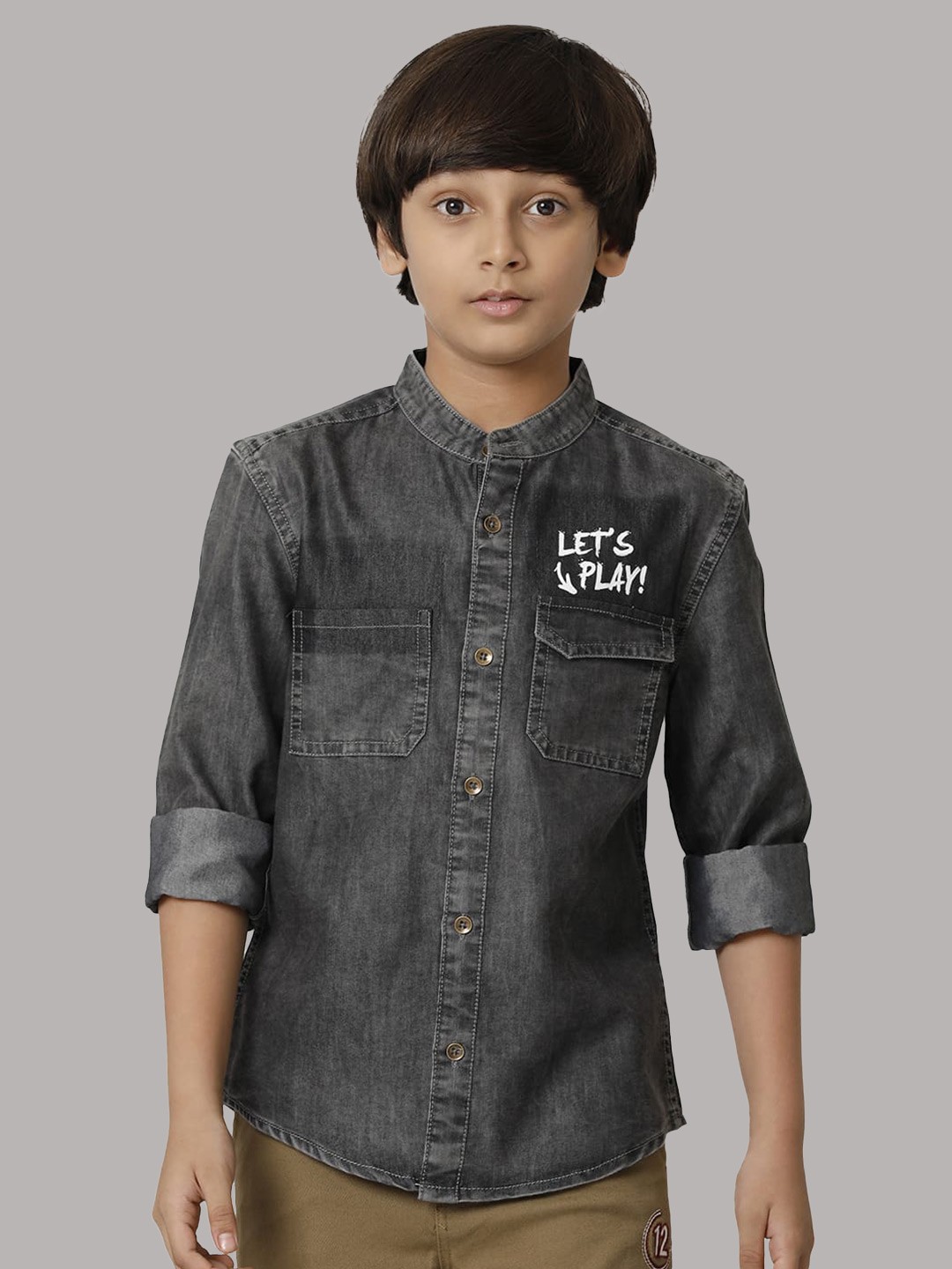 

UNDER FOURTEEN ONLY Boys Faded Cotton Casual Shirt, Black